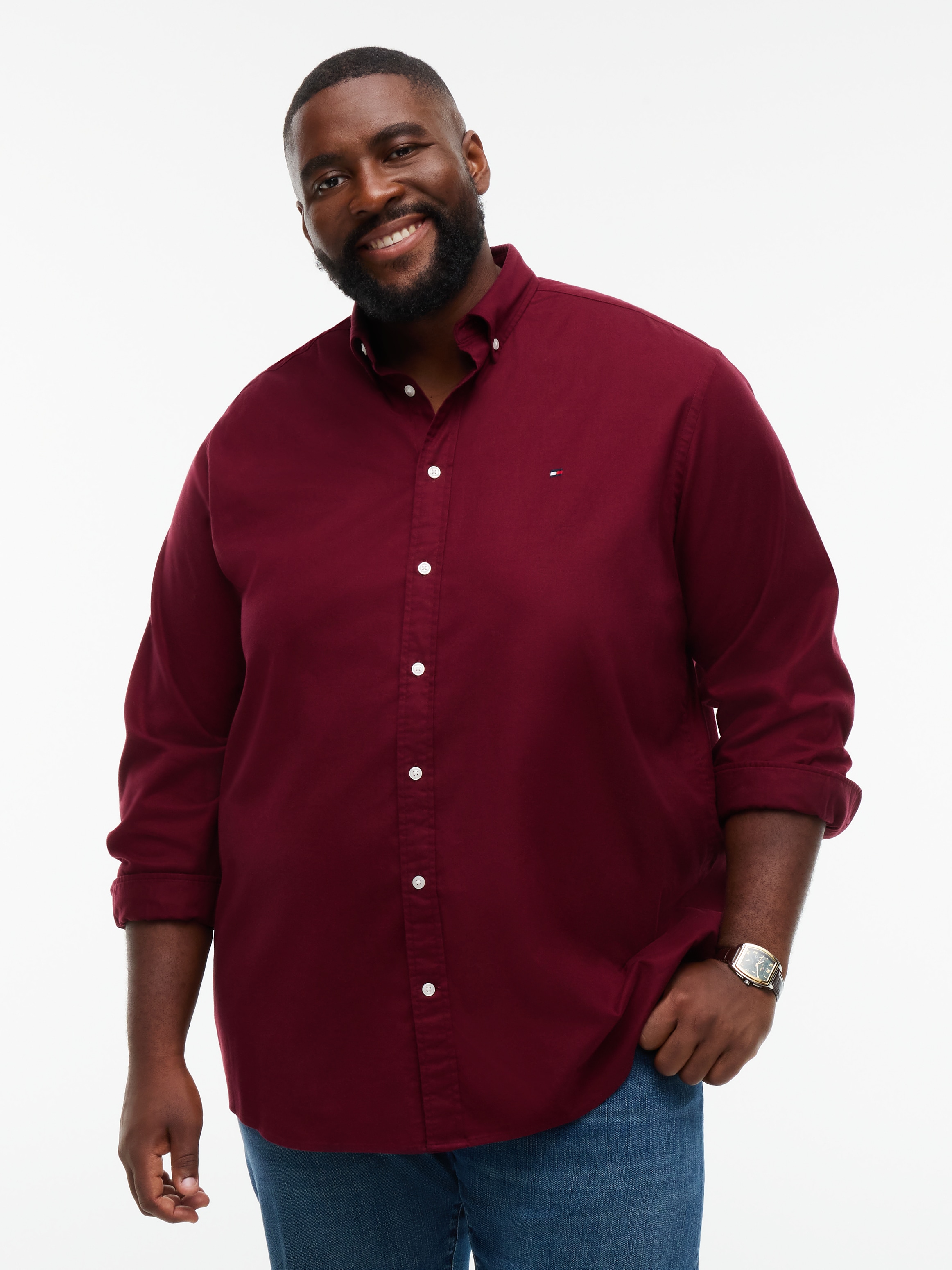 Tommy Hilfiger Big & Tall Flanellhemd "BT-FLEX FLANNEL SOLID REGULAR FIT" Langarmhemd, Große Größen, Button-down-Kragen