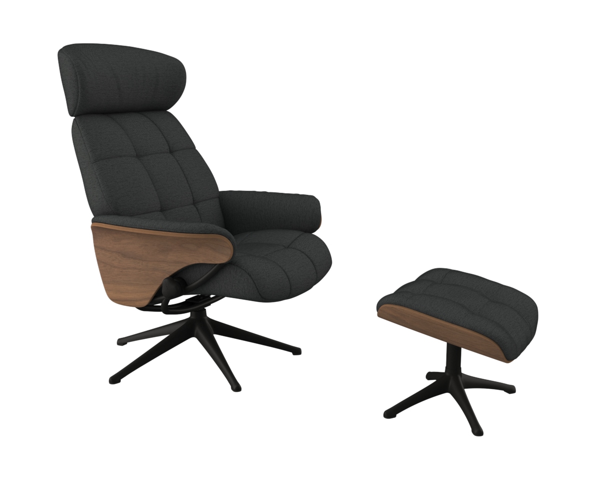 FLEXLUX Relaxsessel »Skagen Funktionsessel, Polstersessel, Armlehne, TV-Fernsehsessel«, Rücken- und Kopfteilverstellung, Fuß Schwarz, Armlehne Eiche, Drehbar