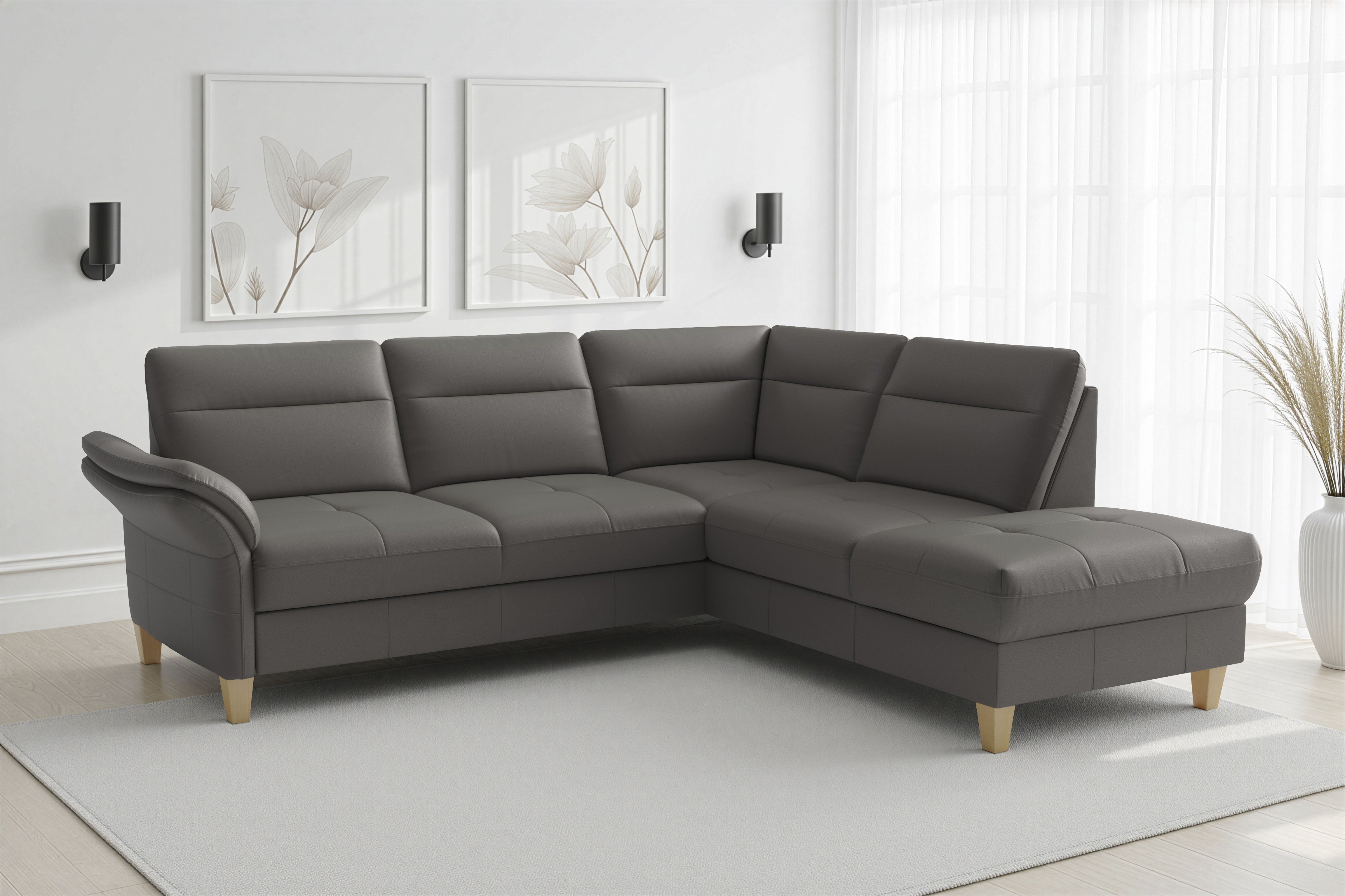 sit&more Ecksofa "Pamela L-Form, B: 218 cm, optional Schlaffunktion & Bettkasten, Leder" optional Armteilverstellung, Schlaffunktion & Bettkasten