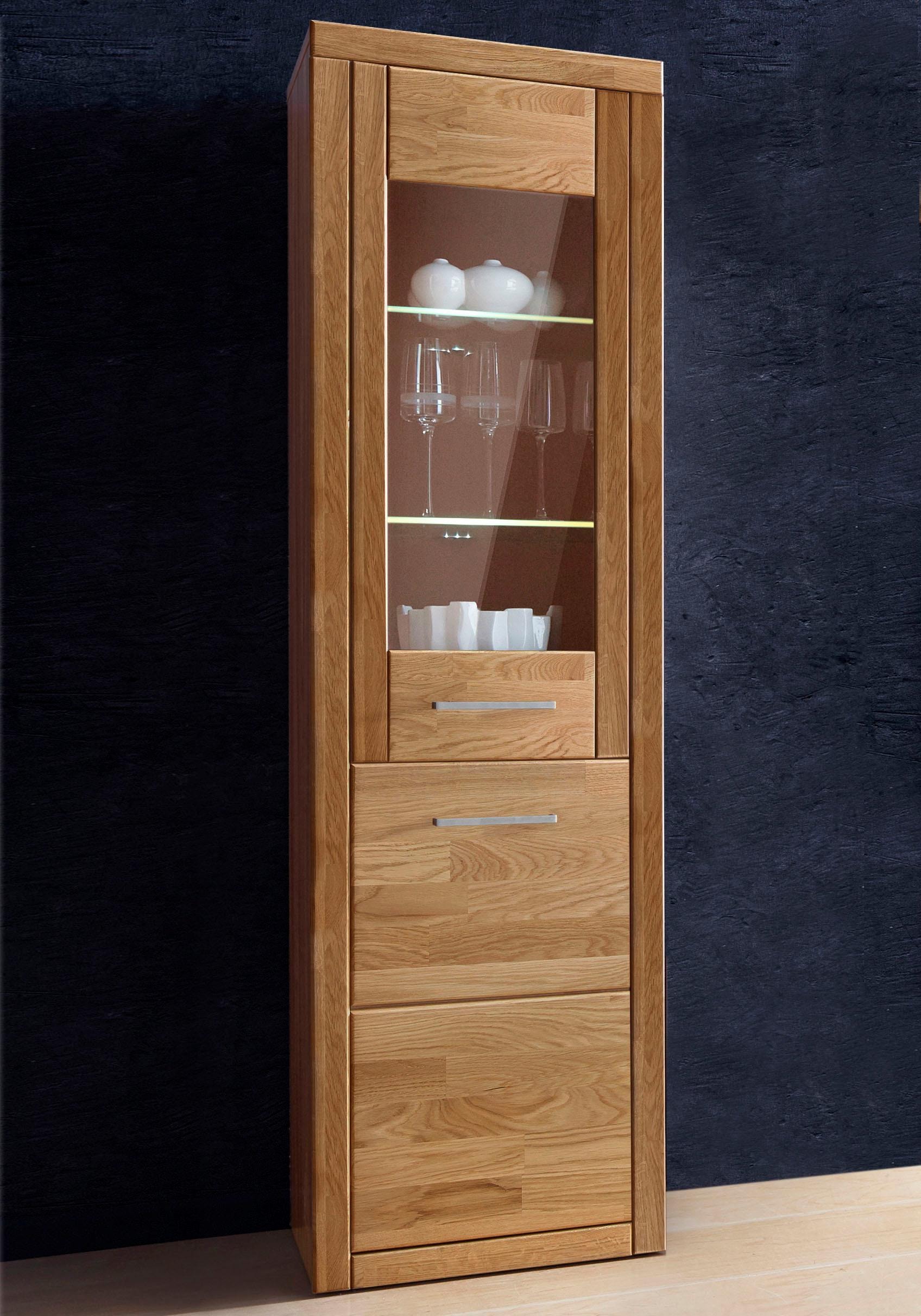 OTTO home Vitrine "LOGO B/T/H: 50/42/180cm, 5Fächer, 3 Einlegeboden verstellbar." Kopus&Leisten aus Massivholz, Korpus aus Melamin, Türanschlag L/R
