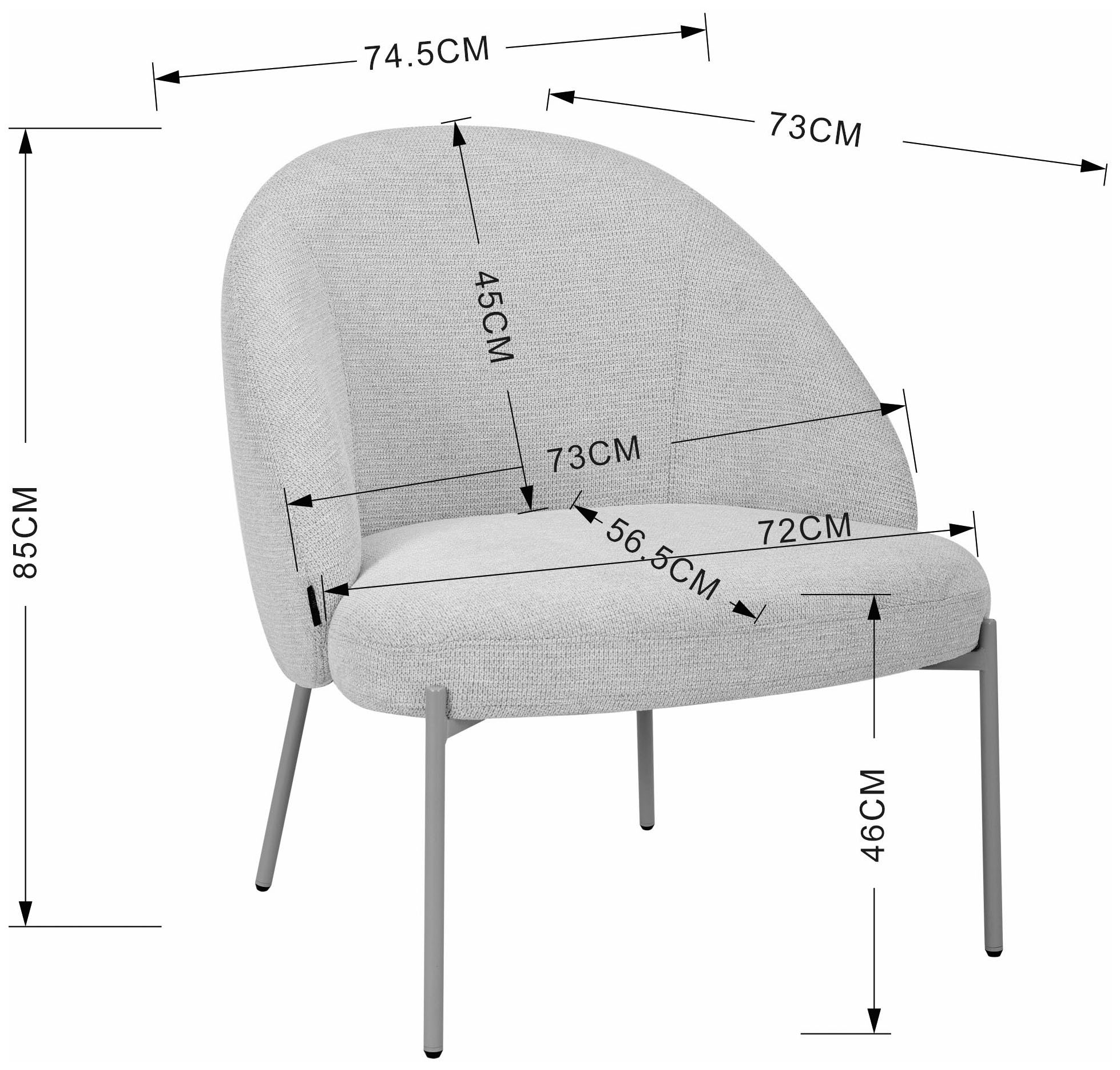 INOSIGN Loungesessel »MOVILLE Designstuhl mit filigranen Metallbeinen«, Cocktailsessel, farblich abgestimmte Metall-Beine, Webstoff