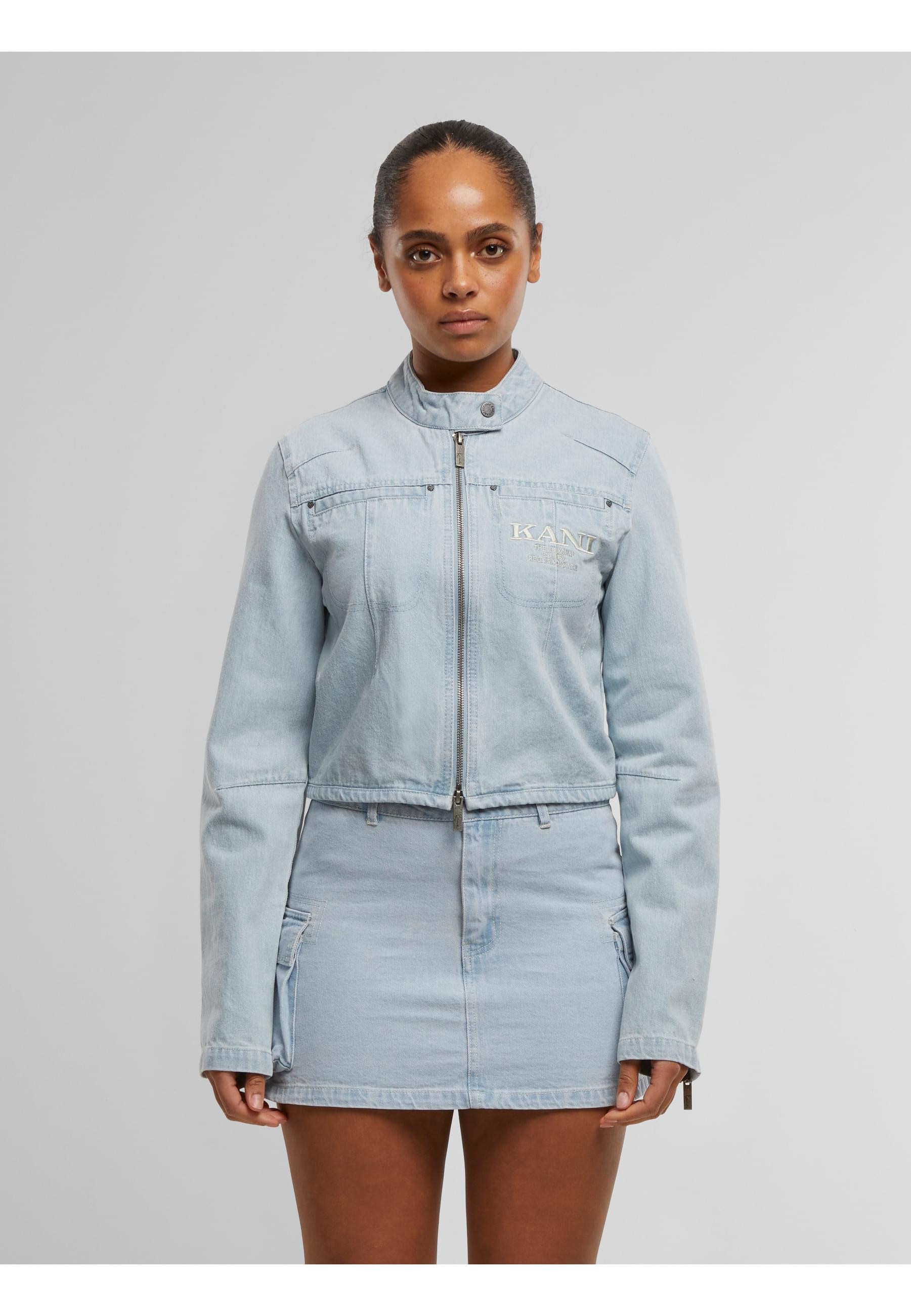Karl Kani Allwetterjacke »Karl Kani Retro TM Denim Biker Jacket«, (1 St.), ohne Kapuze