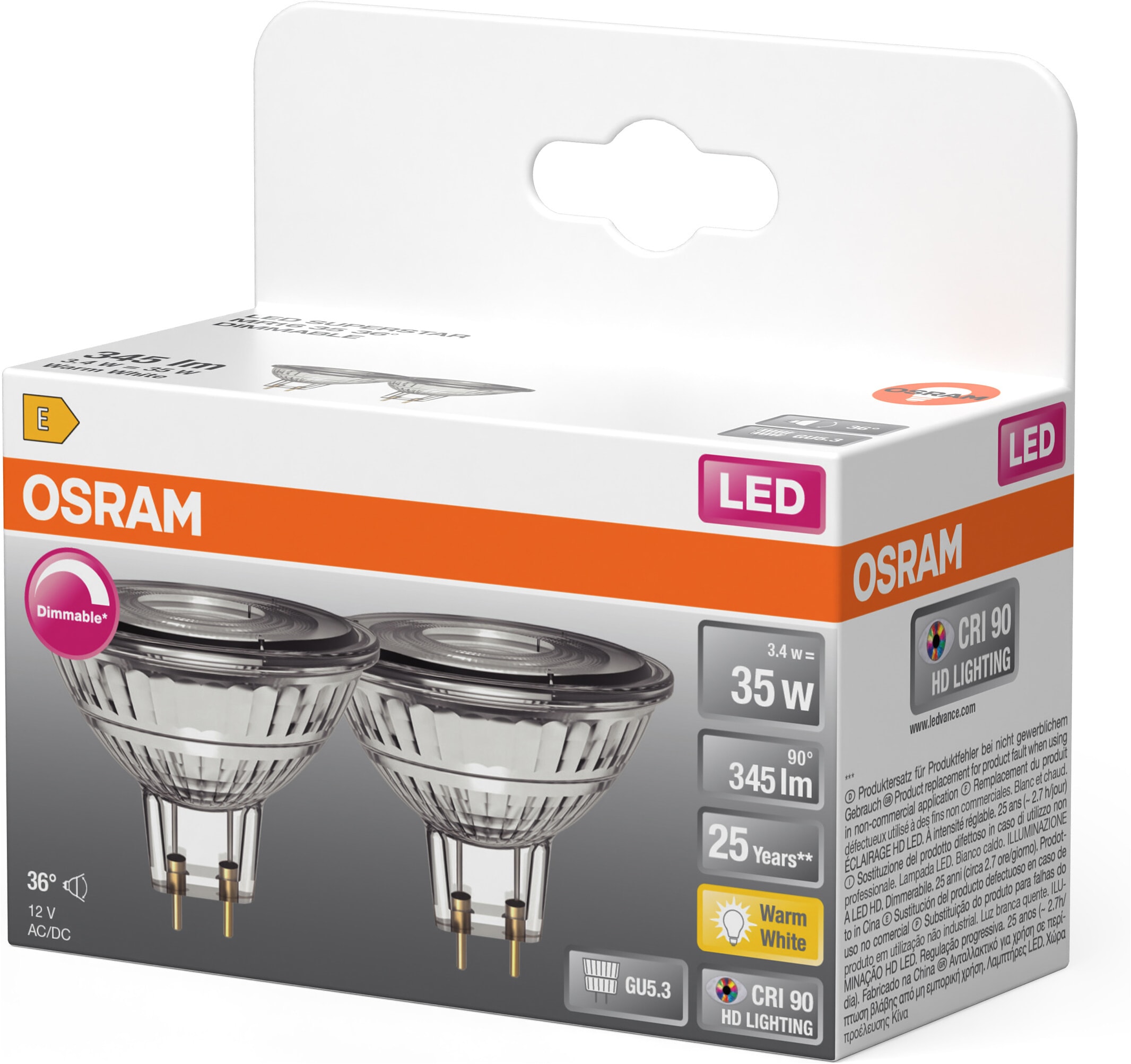 Osram LED-Leuchtmittel »LED Spot Lampe Superstar MR16« MR16 2 Stk. Warmweiß