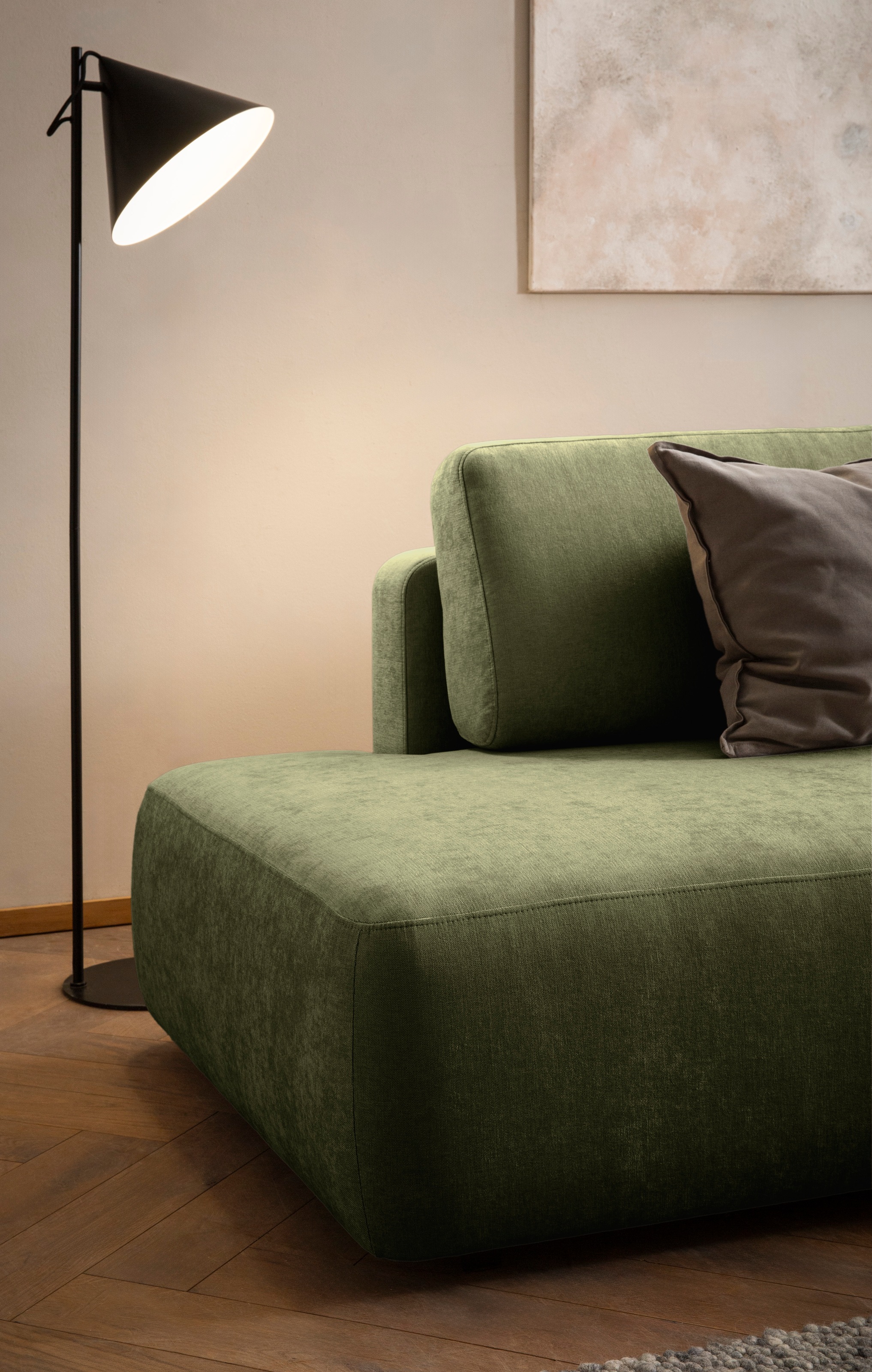 INOSIGN Ecksofa »TORGE, Schlafsofa Cord, Samtvelours u. Strukur fein, Couch in L-Form«, Schlaffunktion und Bettkasten, Liegefläche: 210x125 cm, neues Design