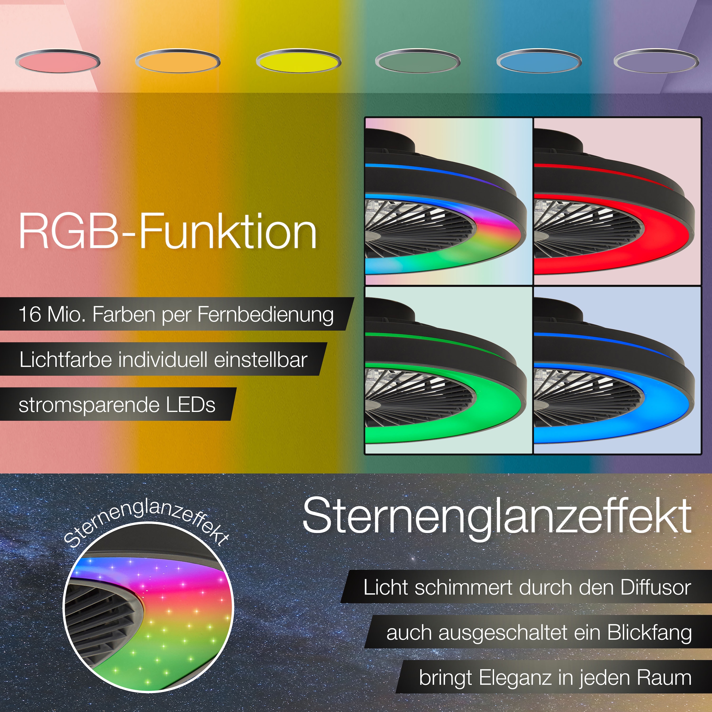 Brilliant LED Deckenleuchte »Mazzaro Deckenventilator« 1 Stk. warmweiß - kaltweiß Deckenlampe, Ventilator, 48,5 cm, digitales RGB, CCT, dimmbar