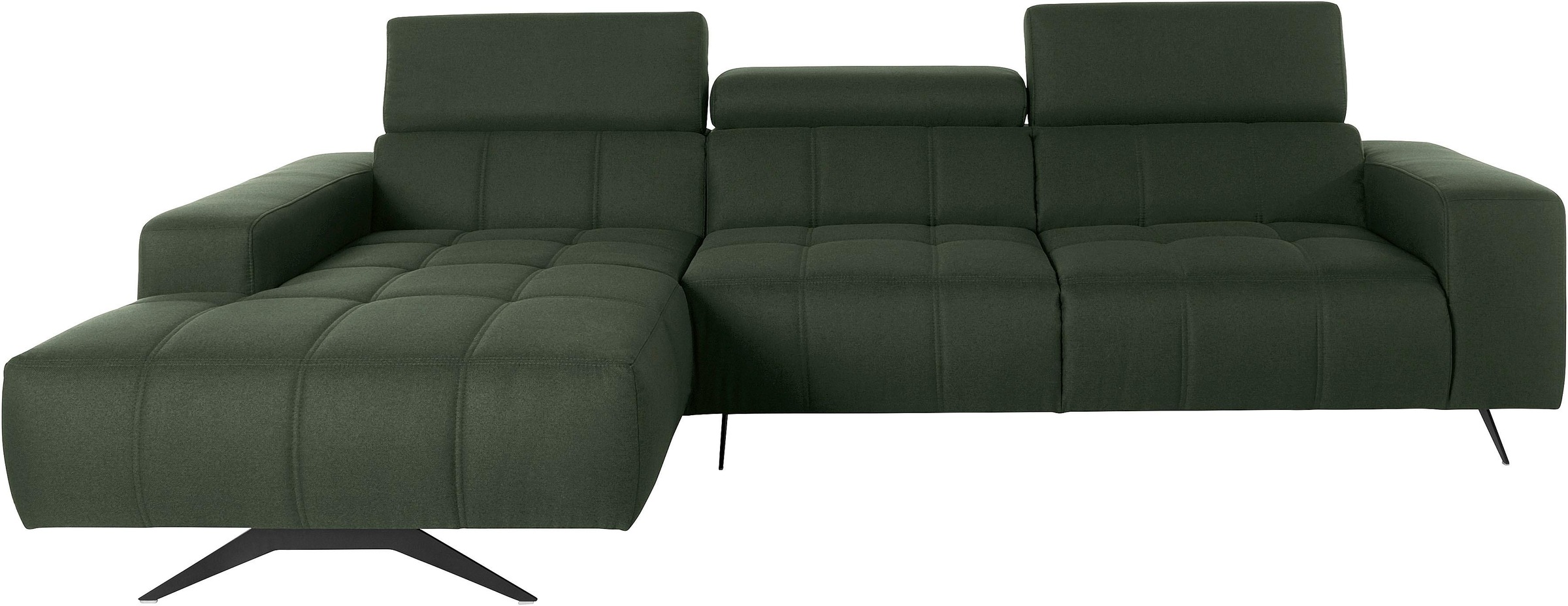 DOMO collection Ecksofa "Trento L-Form, mit Kufenfuß oder Einzelfuß" whlw. verstellbare Kopfteile, passend für gängige Saugroboter