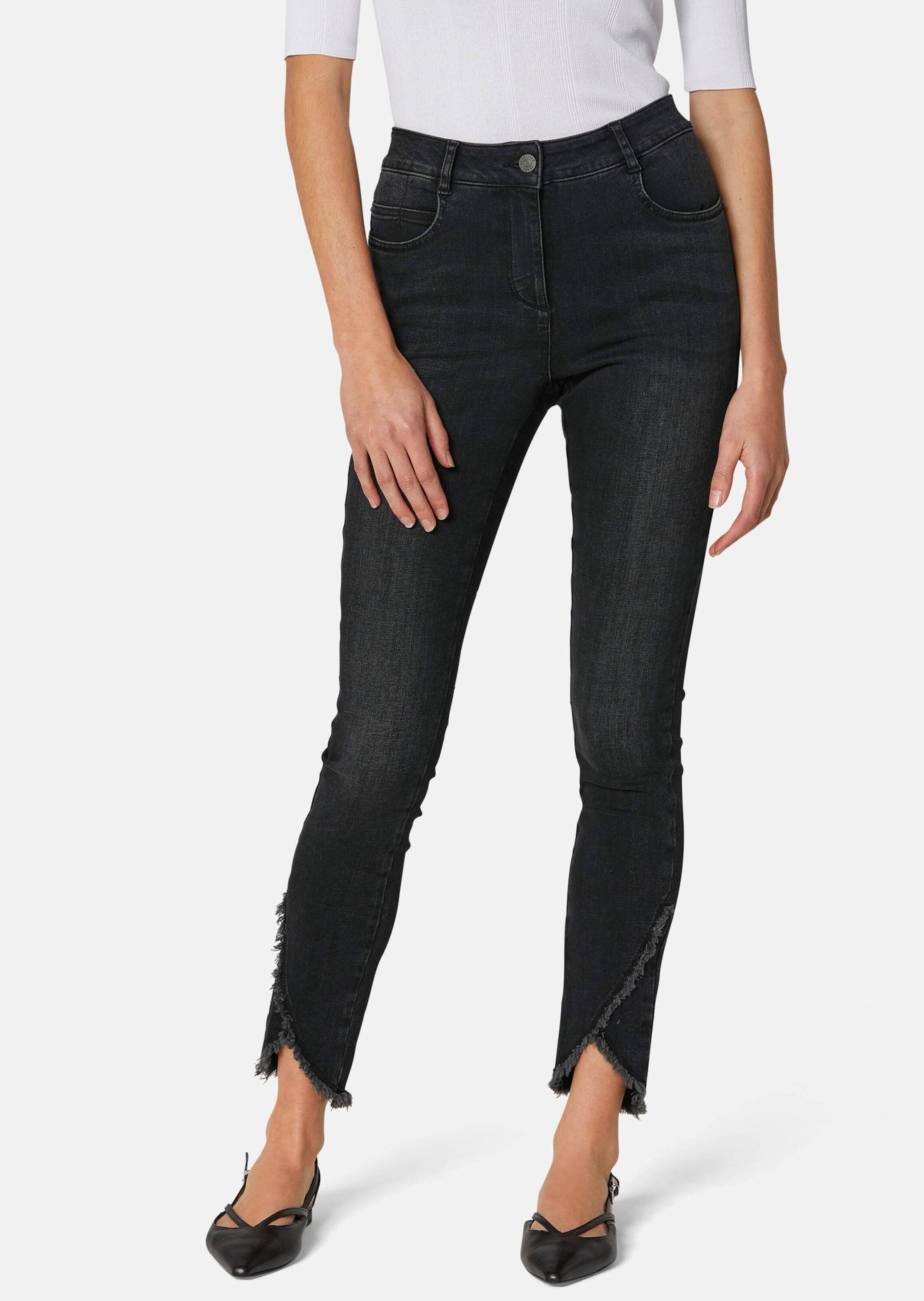 MADELEINE Regular-fit-Jeans »Jeans Verkürzte 5-Pocket-Hose mit Fransen« abgeschrägter Fransensaum