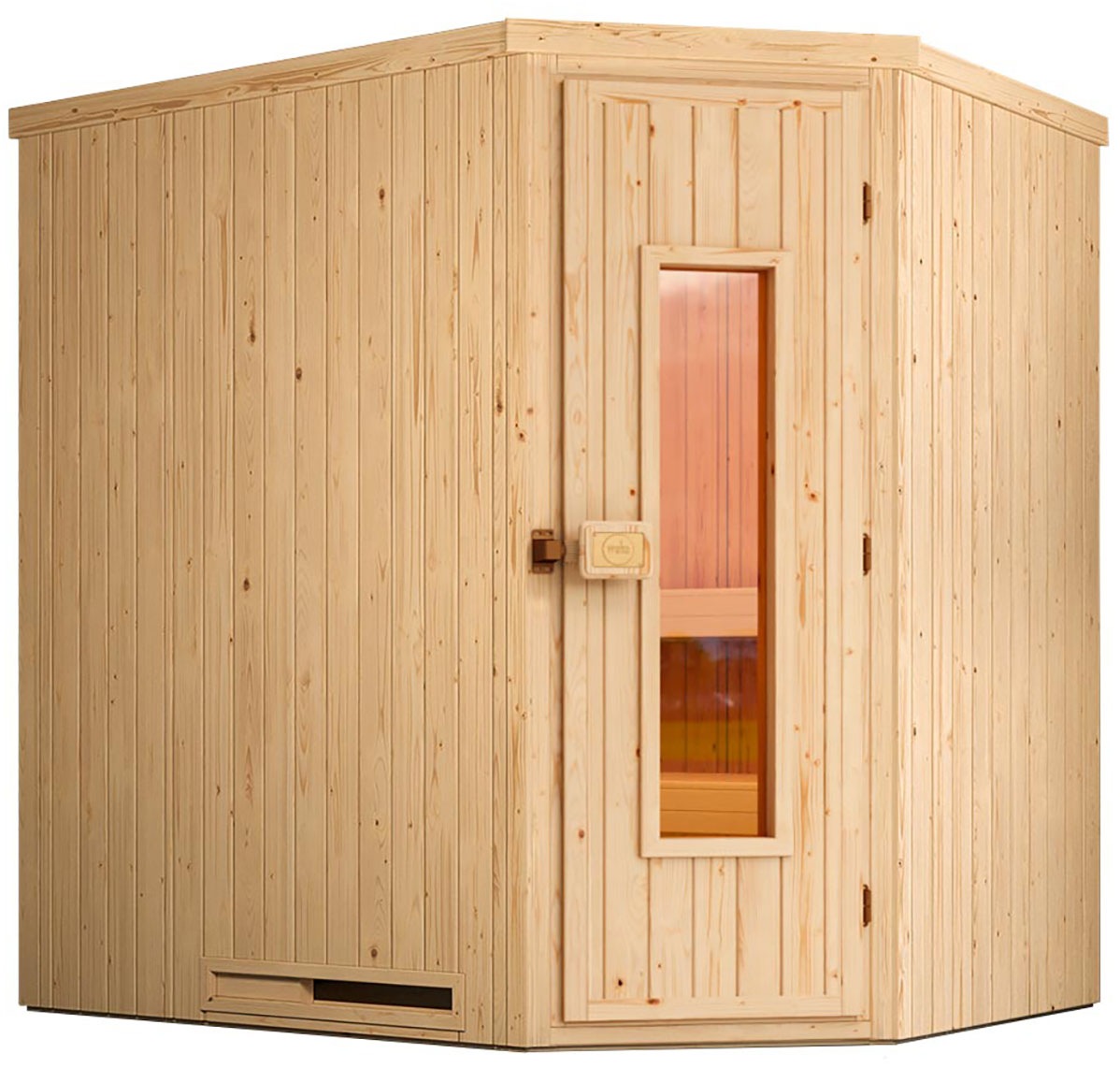 WEKA Sauna "Element-Ecksauna VARBERG 1", Saunaofen, externe Steuerung, 4,5 kW, beige, Saunen, vorgefertigte Elemente, isolierte Holztür