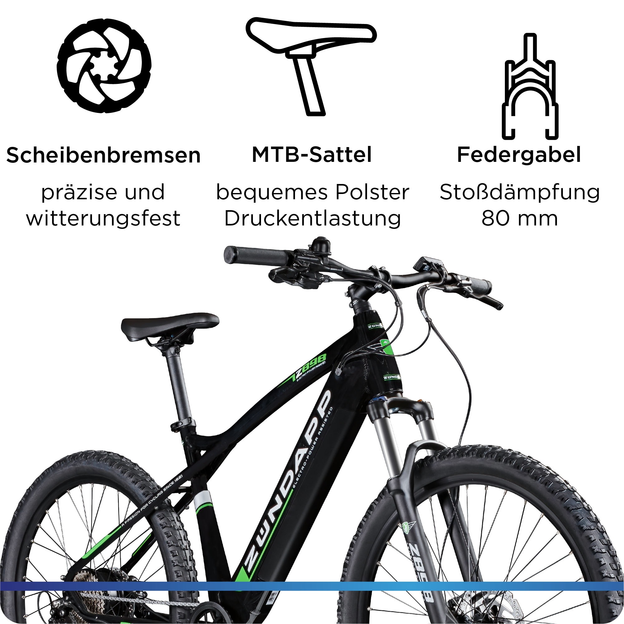Zündapp E-Bike »Z898«, 10 Gang, Heckmotor 250 W, Pedelec, Elektrofahrrad für Damen u. Herren, MTB