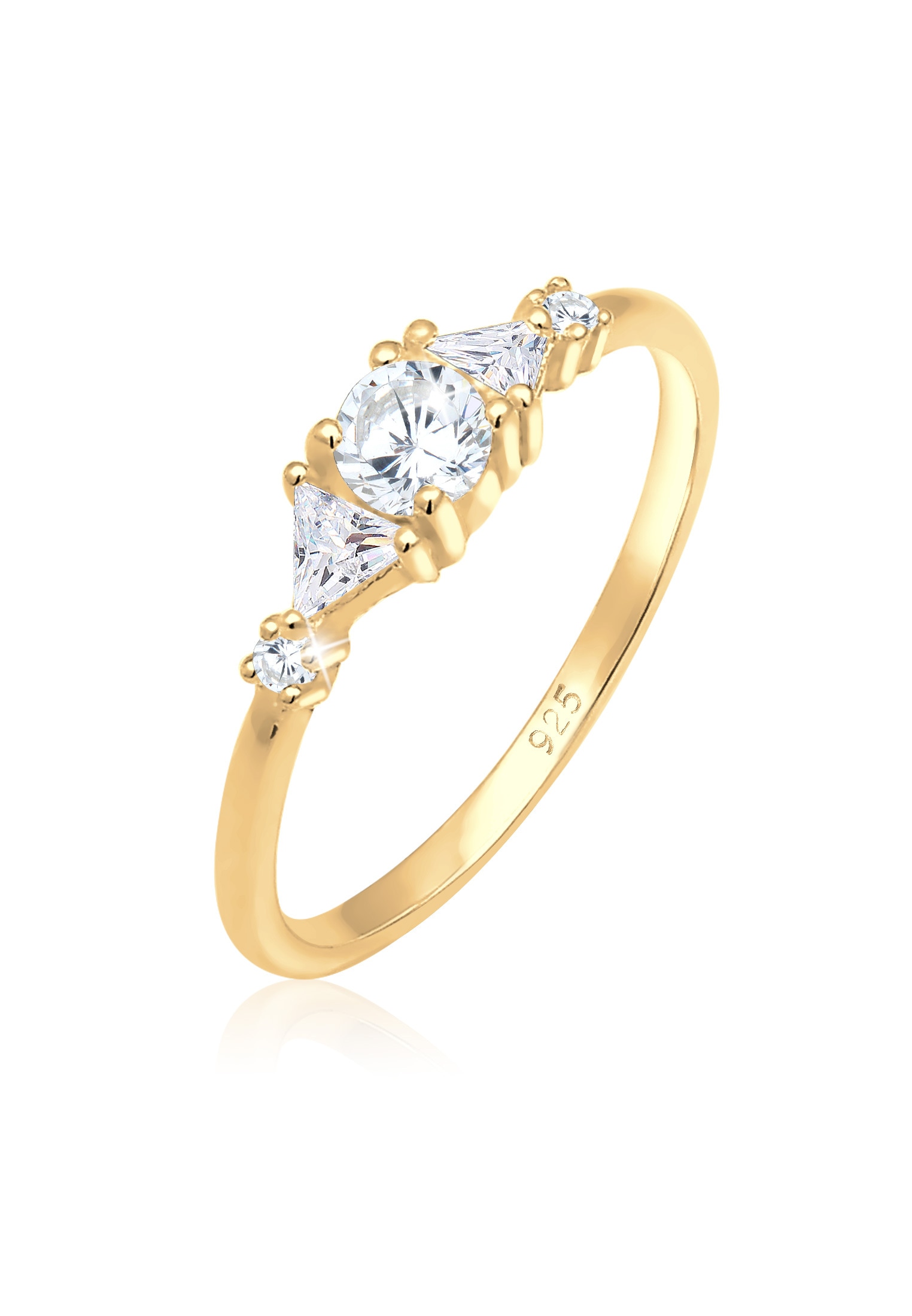 ELLI PREMIUM Damen Verlobungsring "Ring Verlobung Zirkonia Dreieck Funkelnd 925 Silber", 58, Silber 925 (Sterlingsilber), gold, Silber 925