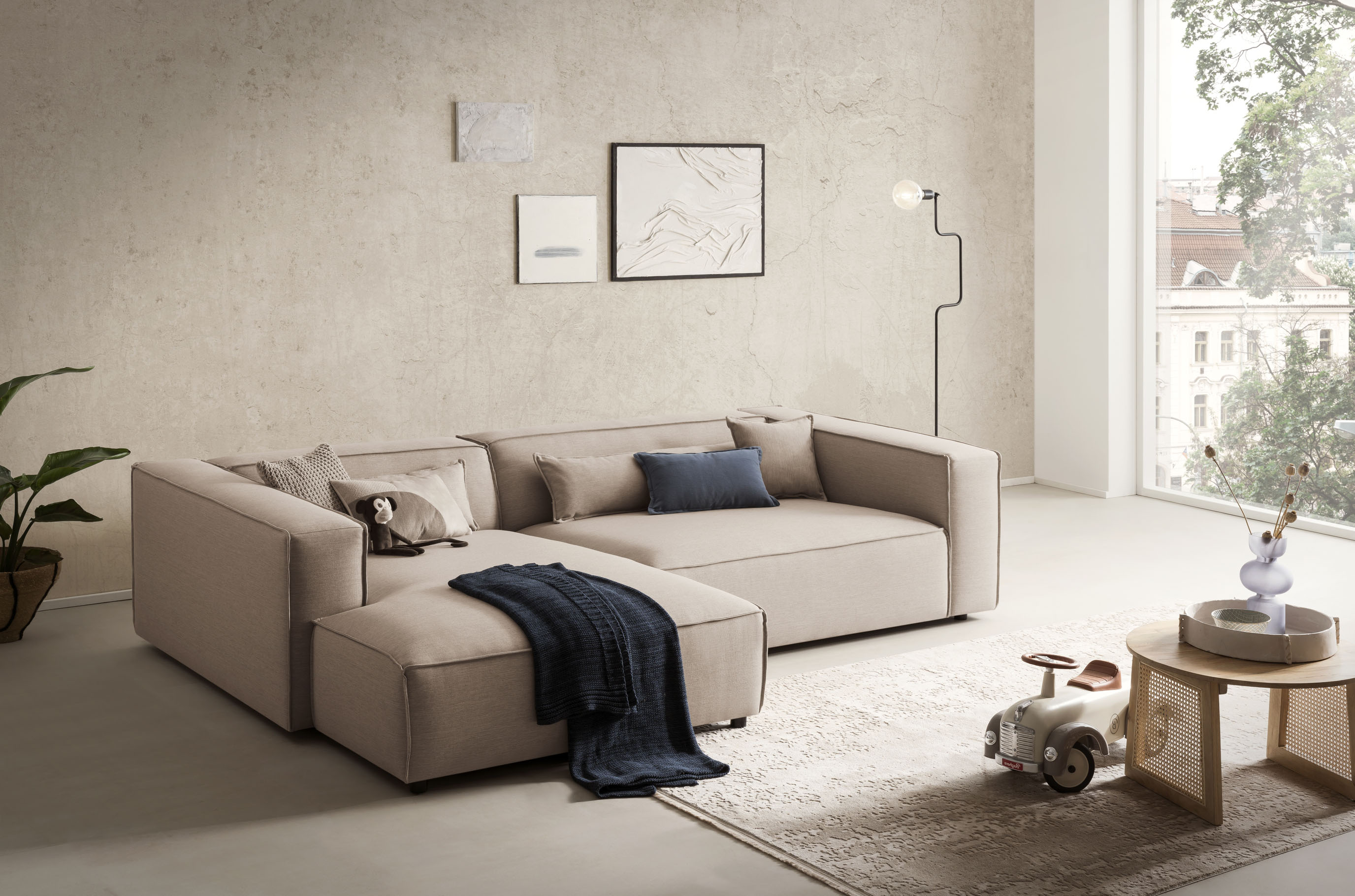 LeGer Home by Lena Gercke Ecksofa "PIARA XXL Struktur u. Leinenoptik, Big-Sofa, L-Form" wahlweise Ottomane rechts/links, Kedernaht, extra tiefe Sitzfläche