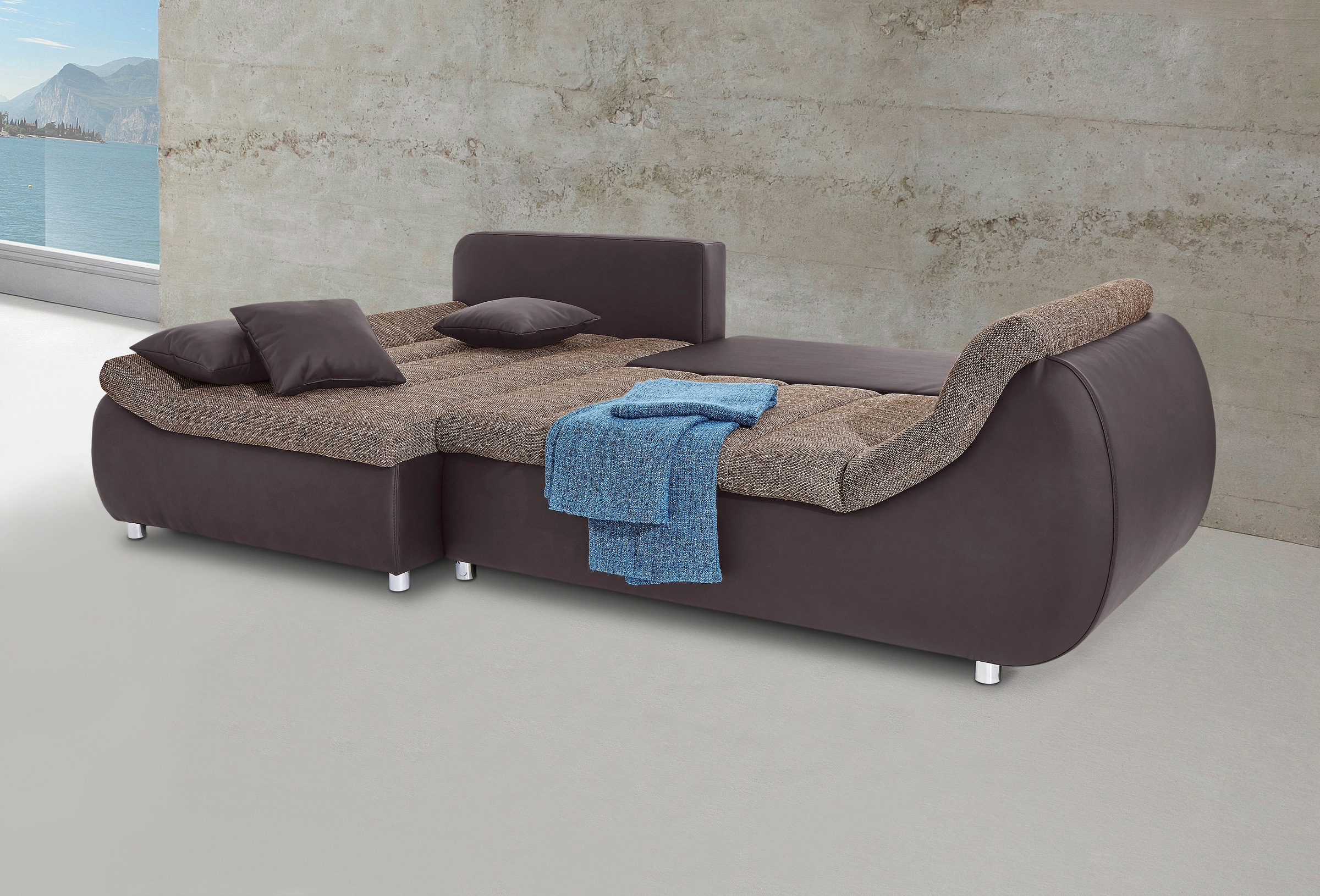 INOSIGN Ecksofa »Imola elegant und bequem, aktuelle Steppung im Sitz, L-Form«, wahlweise mit Bettfunktion