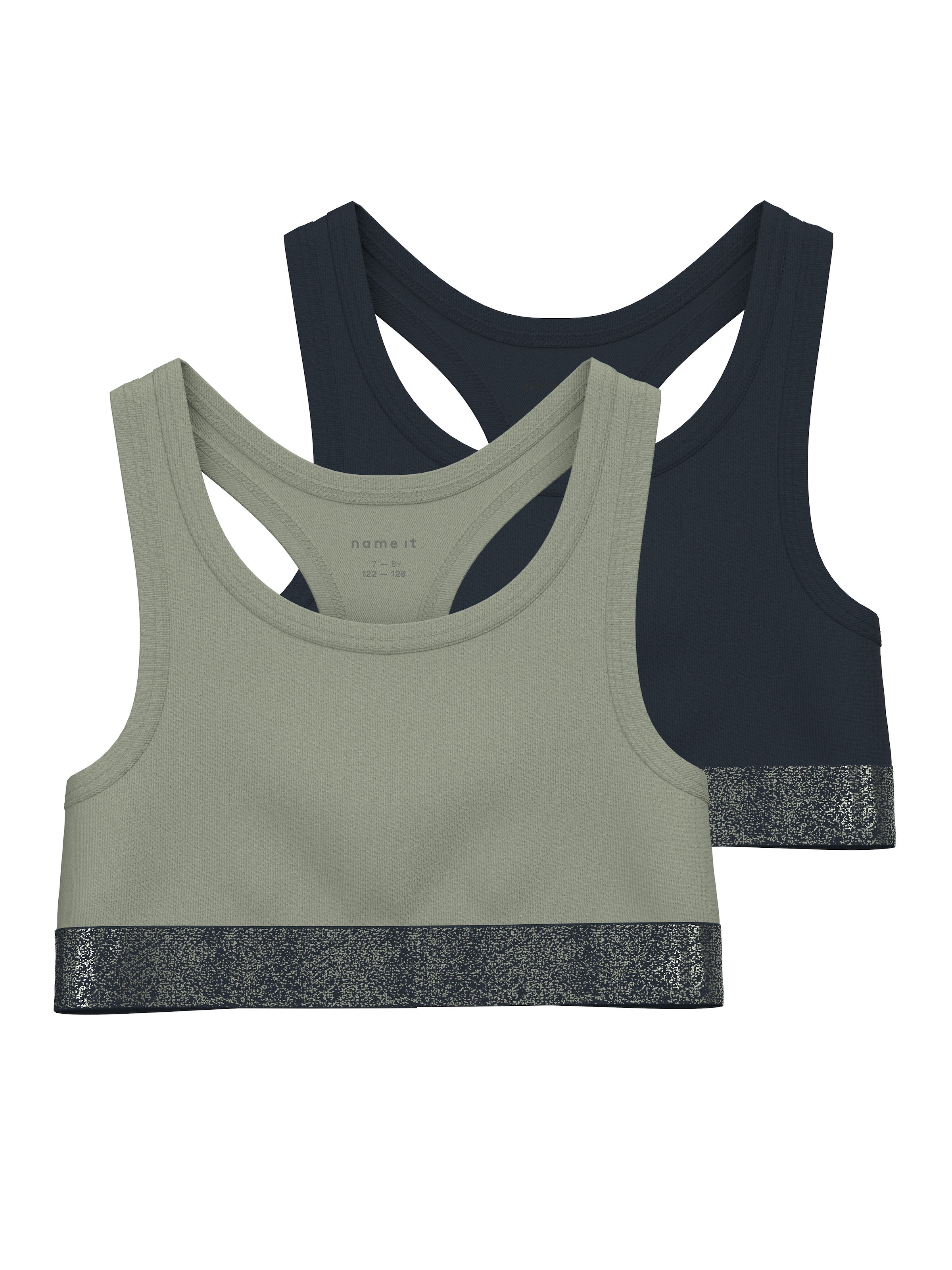 NAME IT Mädchen Unterhemd "NKFSHORT TOP 2P NOOS", Gr. 146, grün, Jersey, Obermaterial: 95% Baumwolle, 5% Elasthan, unifarben, Unterhemden