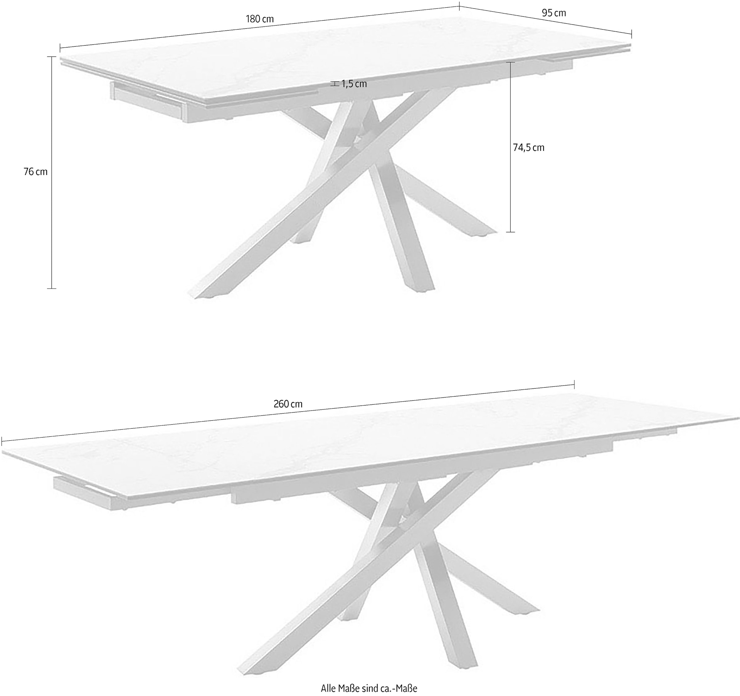 MCA furniture Esstisch »ALMIROS Auszugstisch 180-260 cm marmoriert«, (Einzelstück), Keramik,Edelstahl,Marmor-Optik,ausziehbar,belastbar 100kg,8-10 Pers.