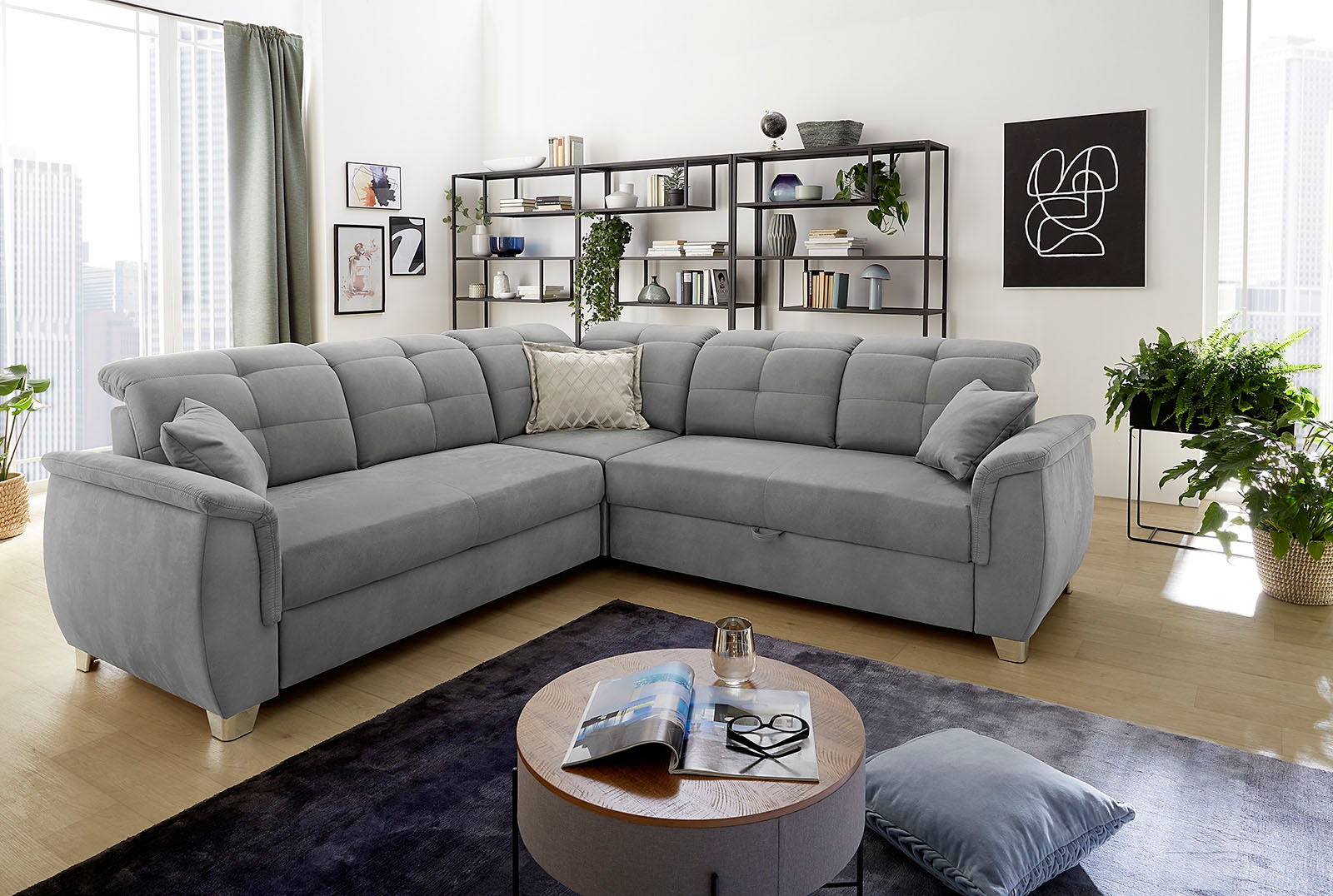 Jockenhöfer Gruppe Ecksofa "Udine L-Form, B: 263 cm" mit Schlaffunktion, Bettkasten, Kopfteilverstellung & Zierkissen