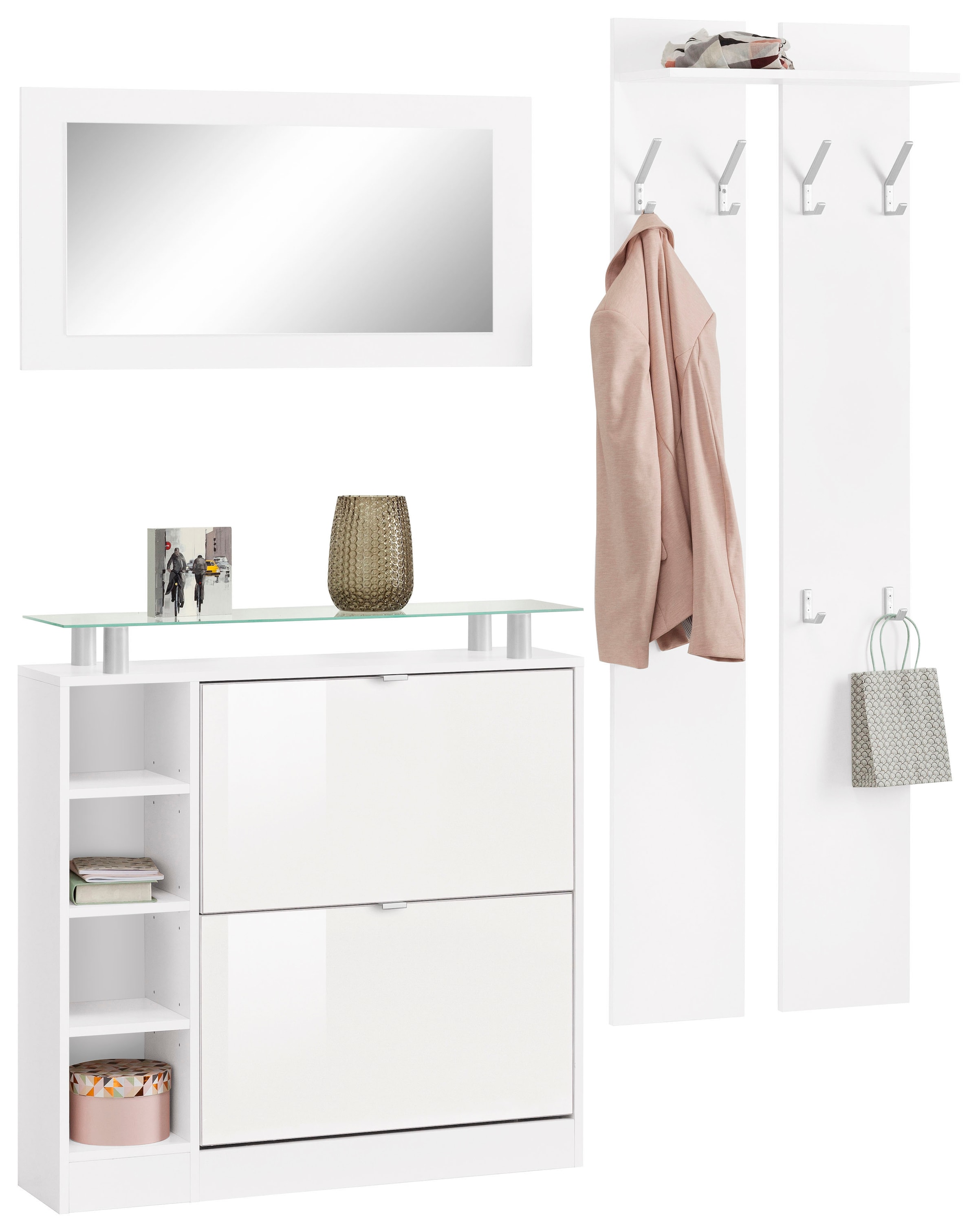 Garderoben-Set BORCHARDT MÖBEL, weiß, Flur, Kastenmöbel-Sets, "Dolly", mit Glasablage