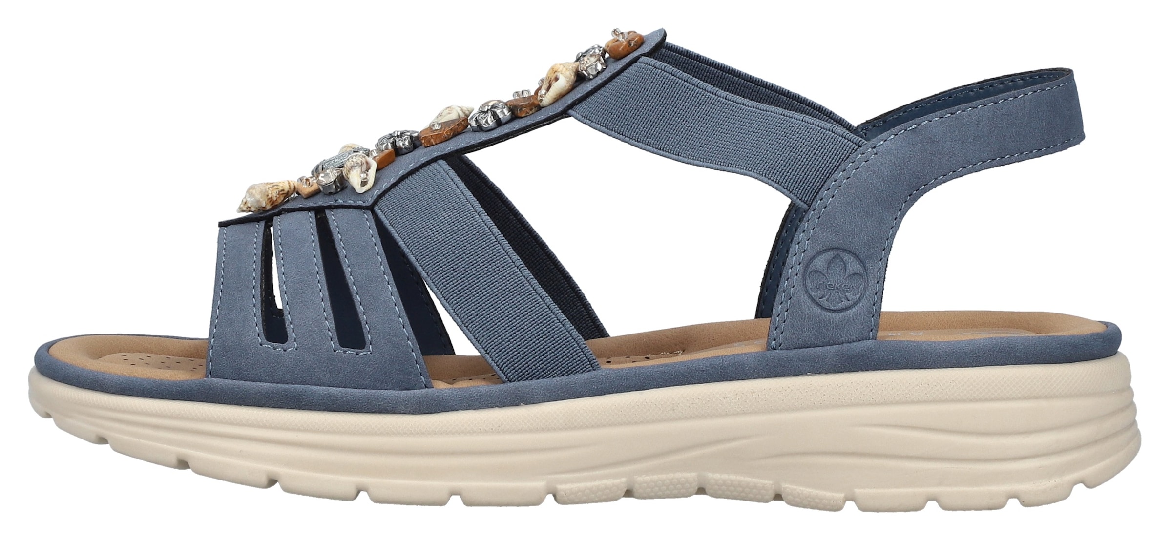 Rieker Sandale, Sommerschuh, Riemchensandalette, Schmuckverzierung, Gummizüge