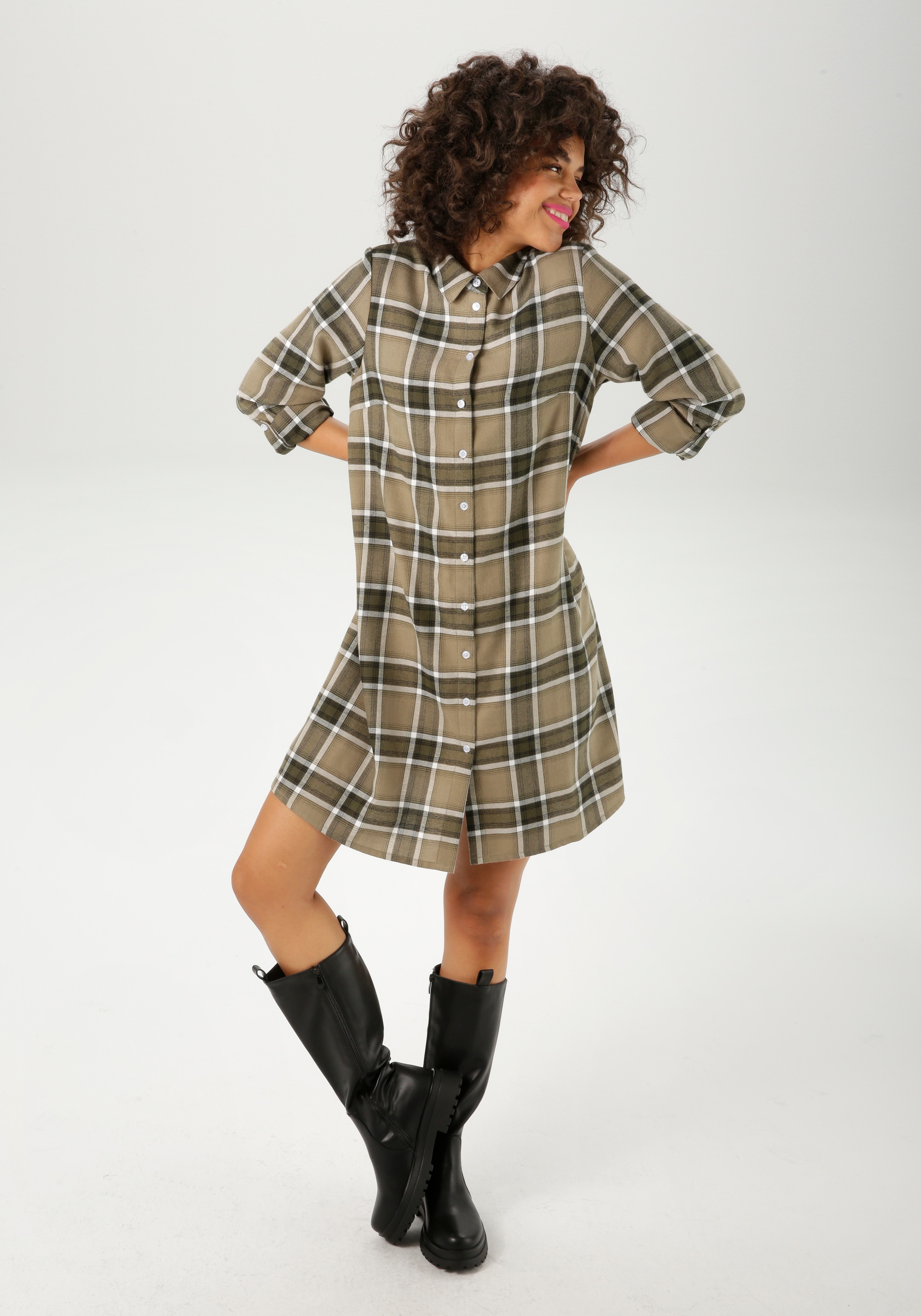 Aniston CASUAL Hemdblusenkleid im trendfarbigen Karo-Dessin günstig online kaufen