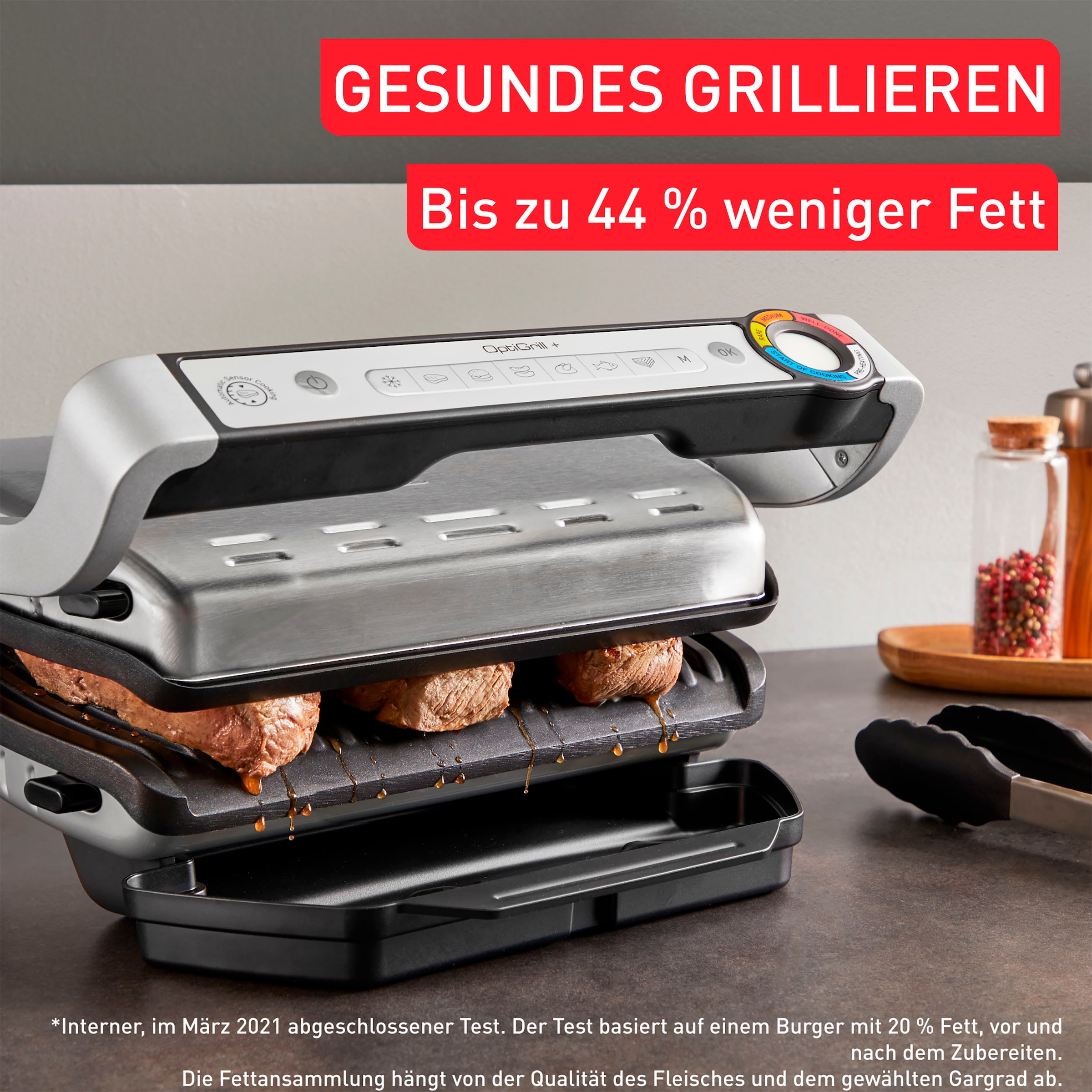 Tefal Kontaktgrill »GC717D OptiGrill+«, 2000 W, erneuerte Kochstufenanzeige, 6 Automatikprogramme, inkl. Rezeptbuch