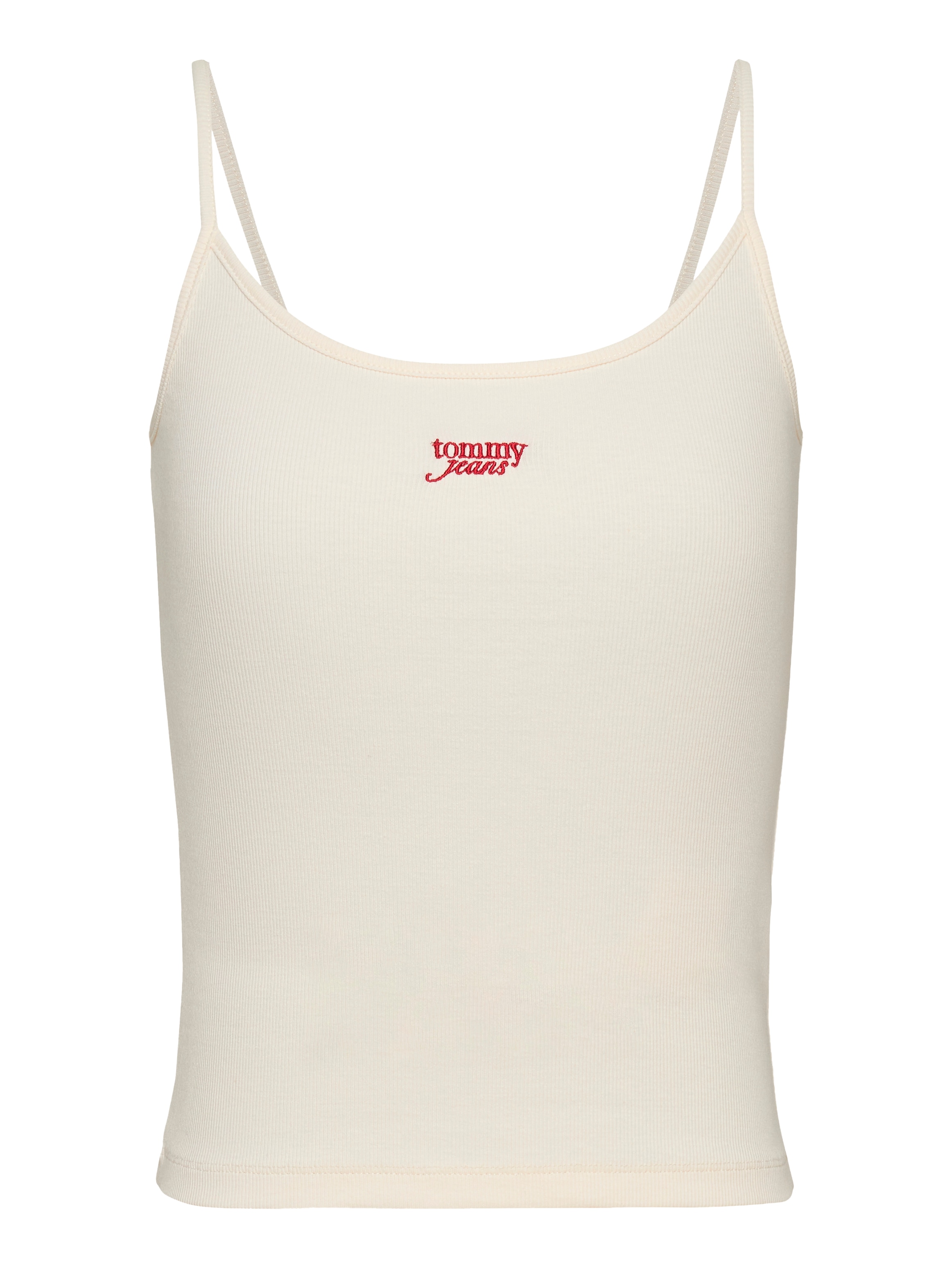 Tommy Jeans Spaghettitop »TJW SCRIPT STRAPPY TOP«, in Rippoptik, mit Logoschriftzug
