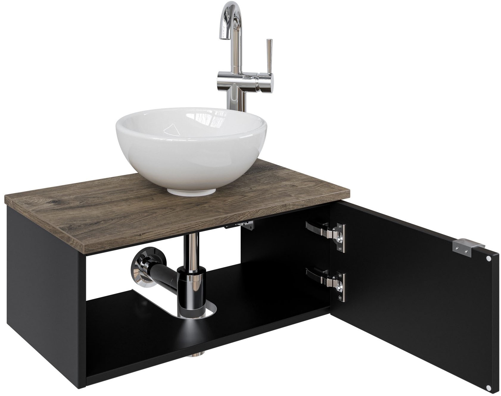 Saphir Waschtisch »Serie 6915 Waschschale mit Unterschrank für Gästebad, Gäste WC«, 61 cm mit Keramik-Aufsatzbecken, 1 Tür und 1 Fach