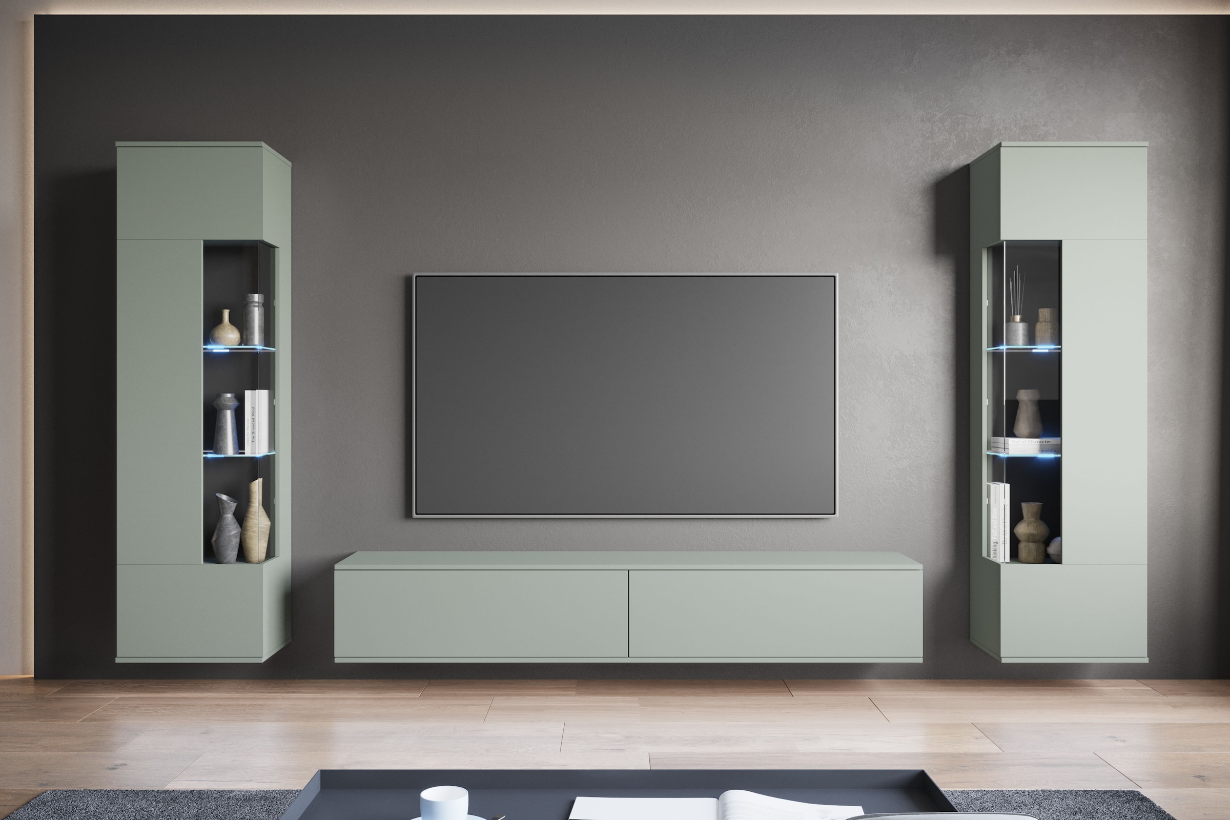 INOSIGN Wohnwand "Kenia, Vitrine Türanschlag links/rechts wechselbar" 3 Stk günstig online kaufen