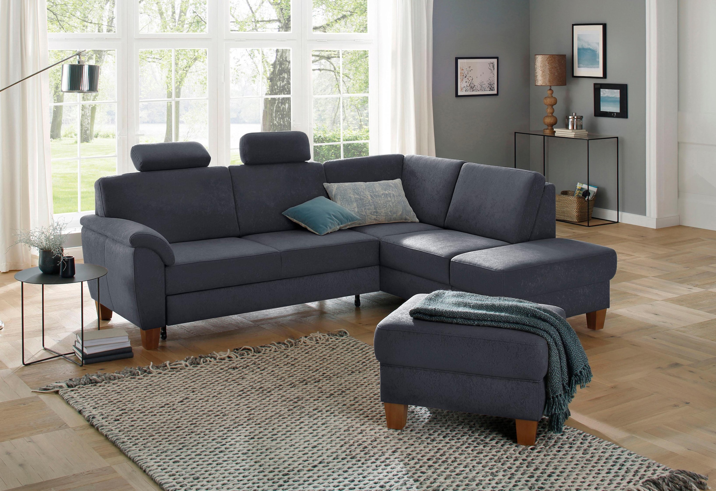 OTTO home Ecksofa "Alta L-Form" mit Federkern und Kontrastnaht, Füße Buche eichefarben