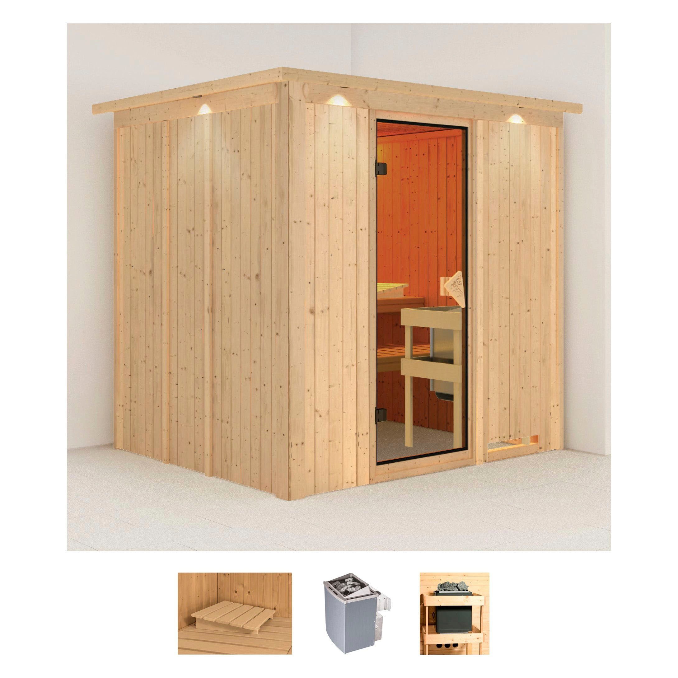 Karibu Sauna "Sodin" Set, Ofen 9 kW integr. Strg