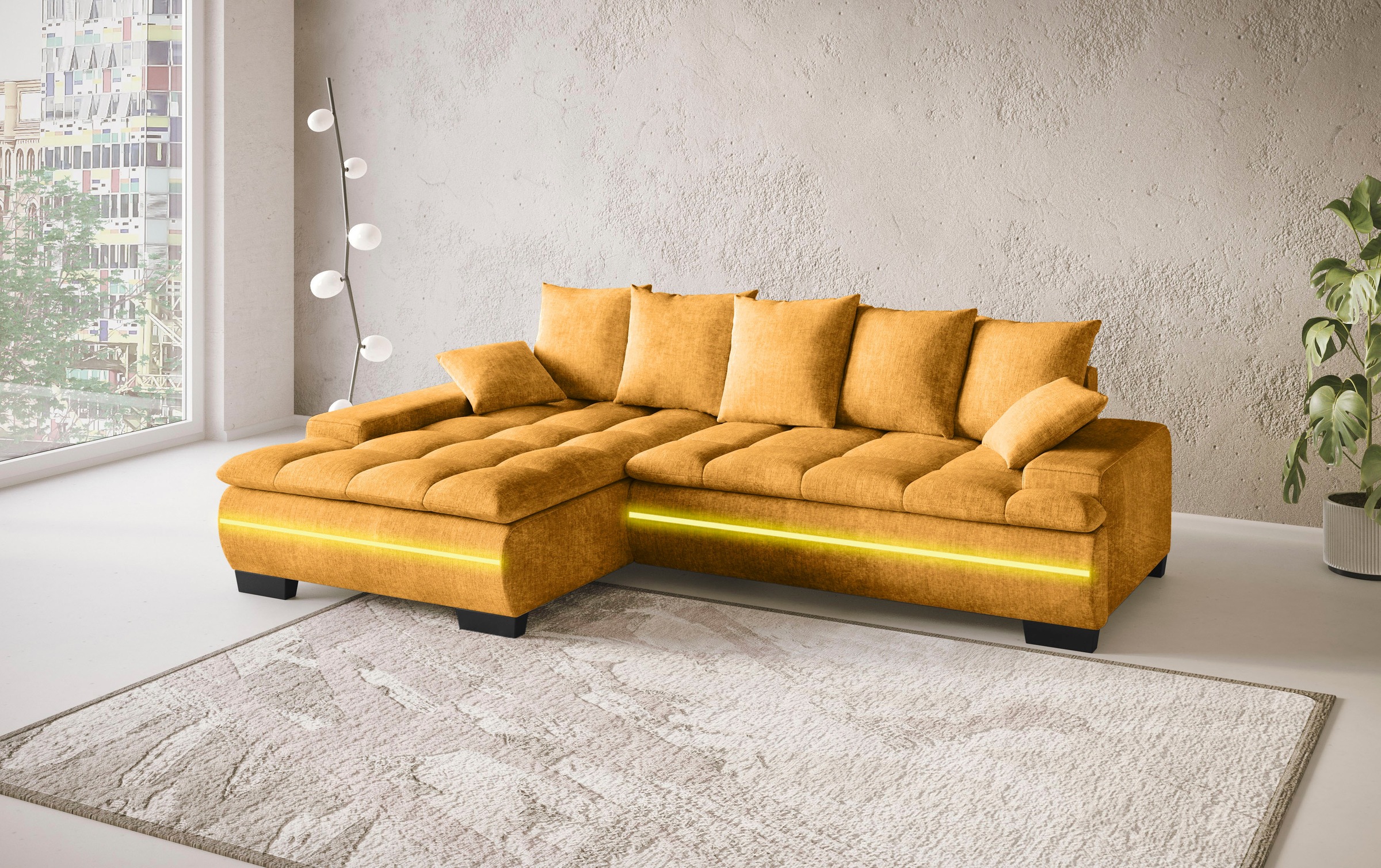 Mr. Couch Ecksofa »Haiti II, L-Form«, RGB-LED Beleuchtung, wahlweise mit Kaltschaum, Bett, Bettkasten