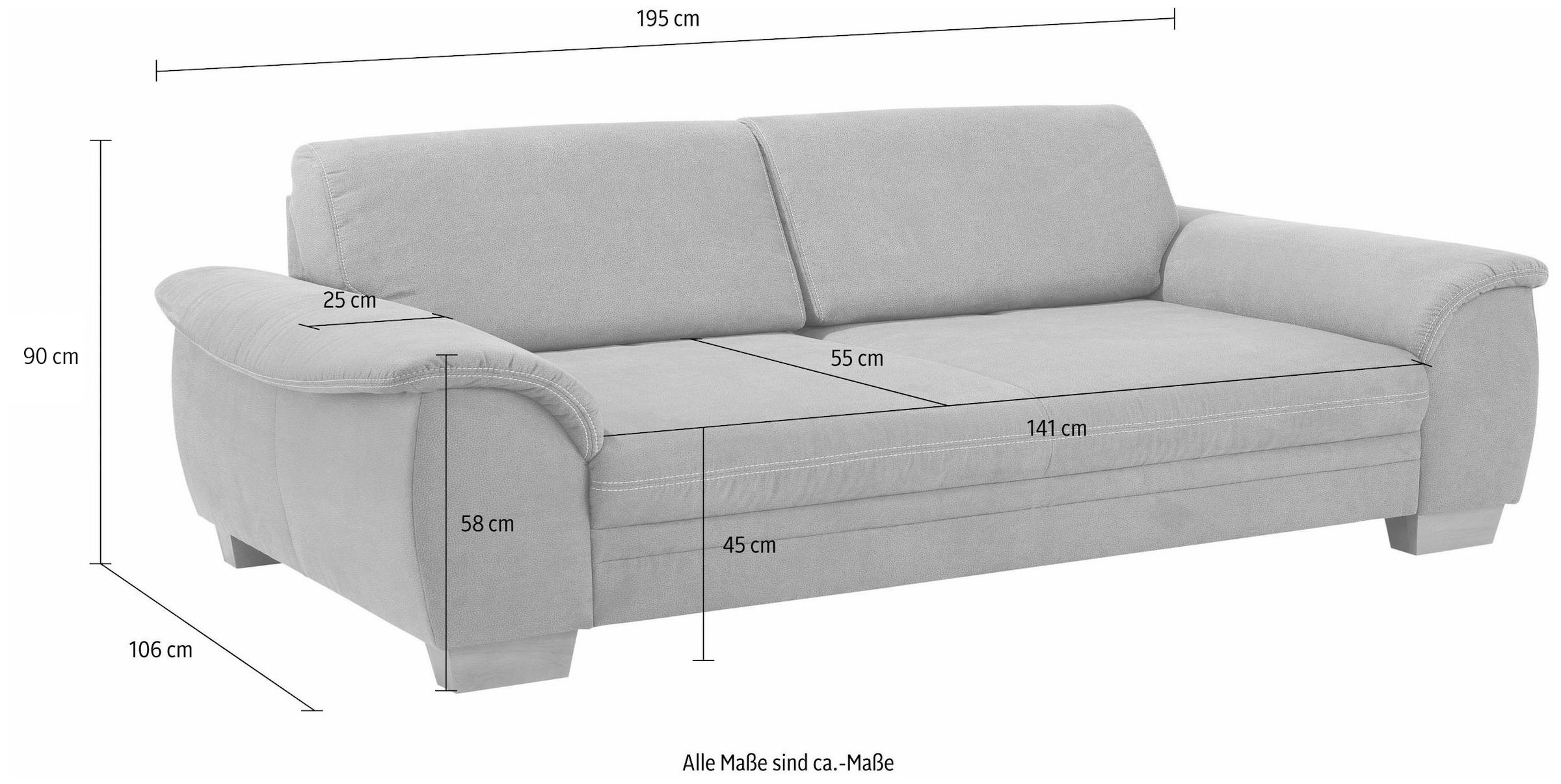 Home affaire 3-Sitzer »Husum« mit Sitztiefenverstellung, Kontrastnaht und Federkern