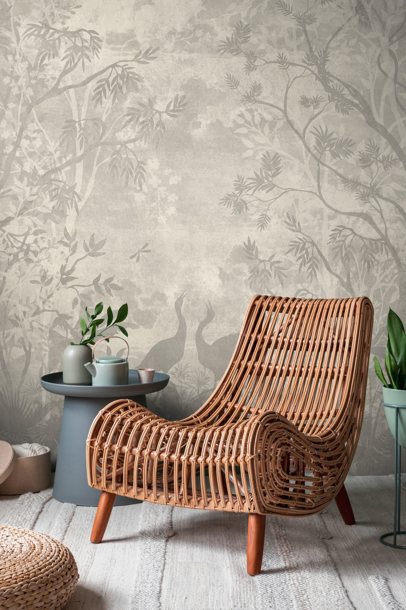 living walls Fototapete "THE WALL III Dschungel-Tapete Motivtapete Baum Tiere" matt glatt Vliestapete floral für Schlafzimmer Küche Wohnzimmer Dschungel Design