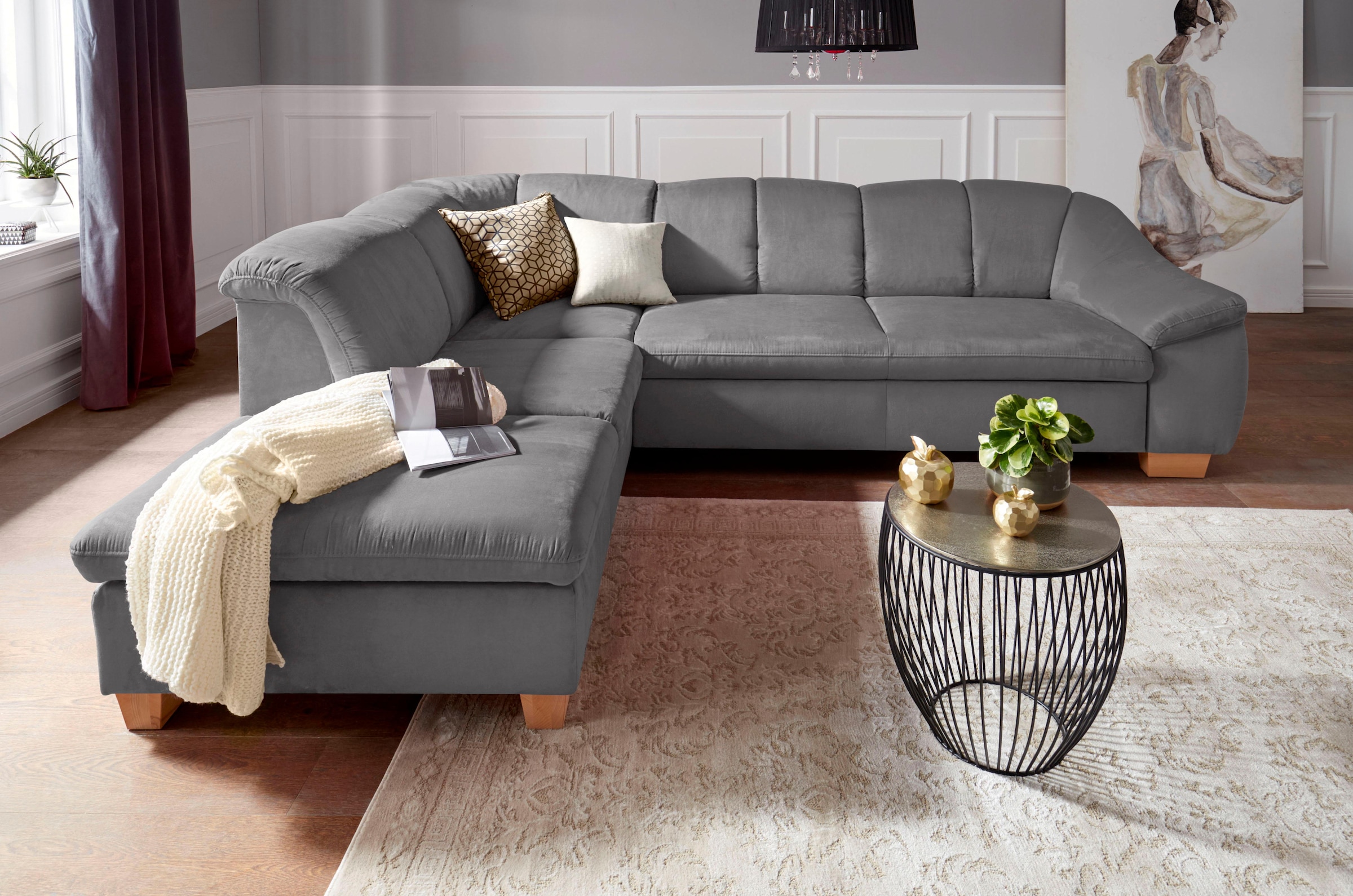 sit&more Ecksofa "Santo L-Form" mit Federkern, wahlweise mit Schlaffunktion und Stauraum