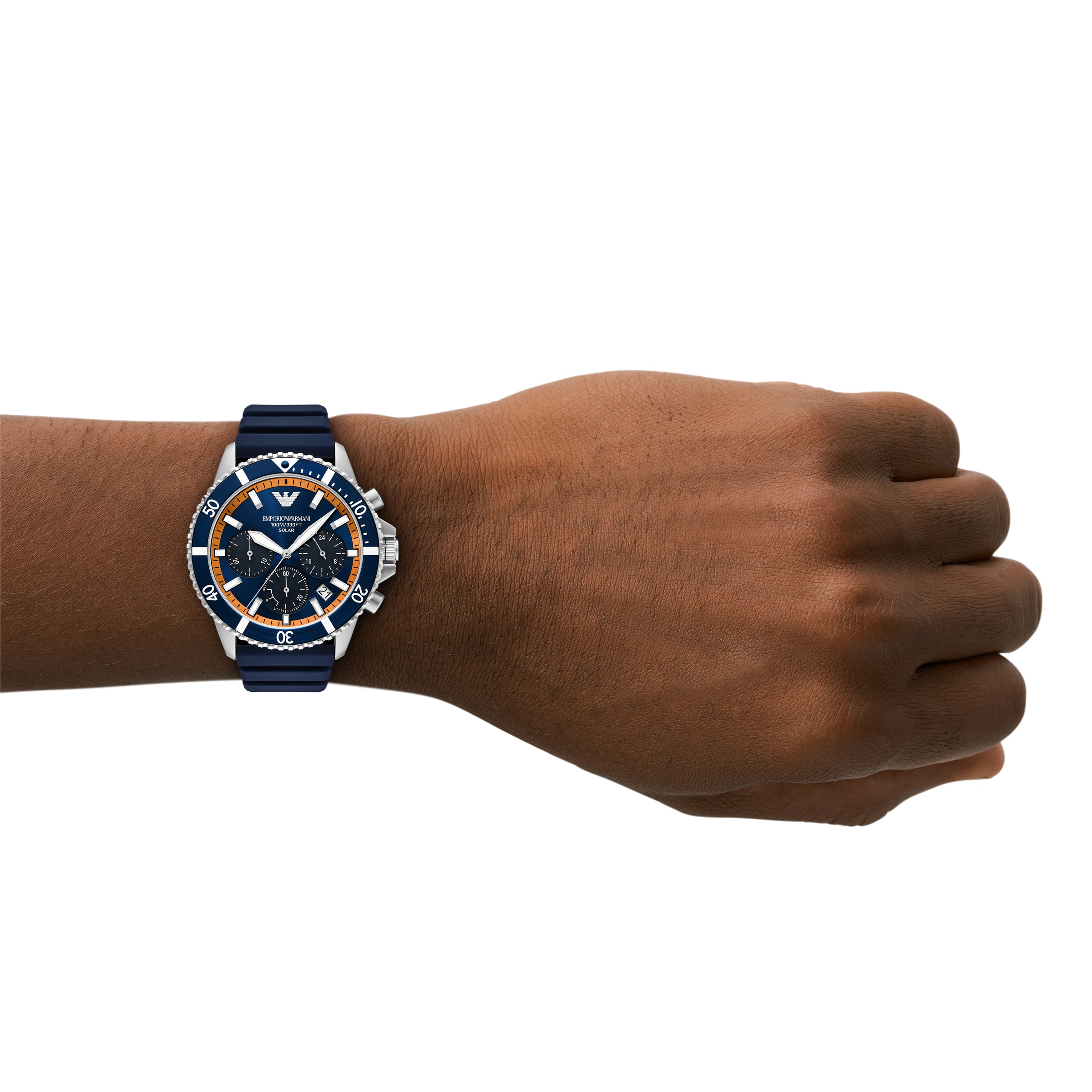Emporio Armani Chronograph, Armbanduhr, Solar, Herrenuhr, Silikonarmband, analog, Tag