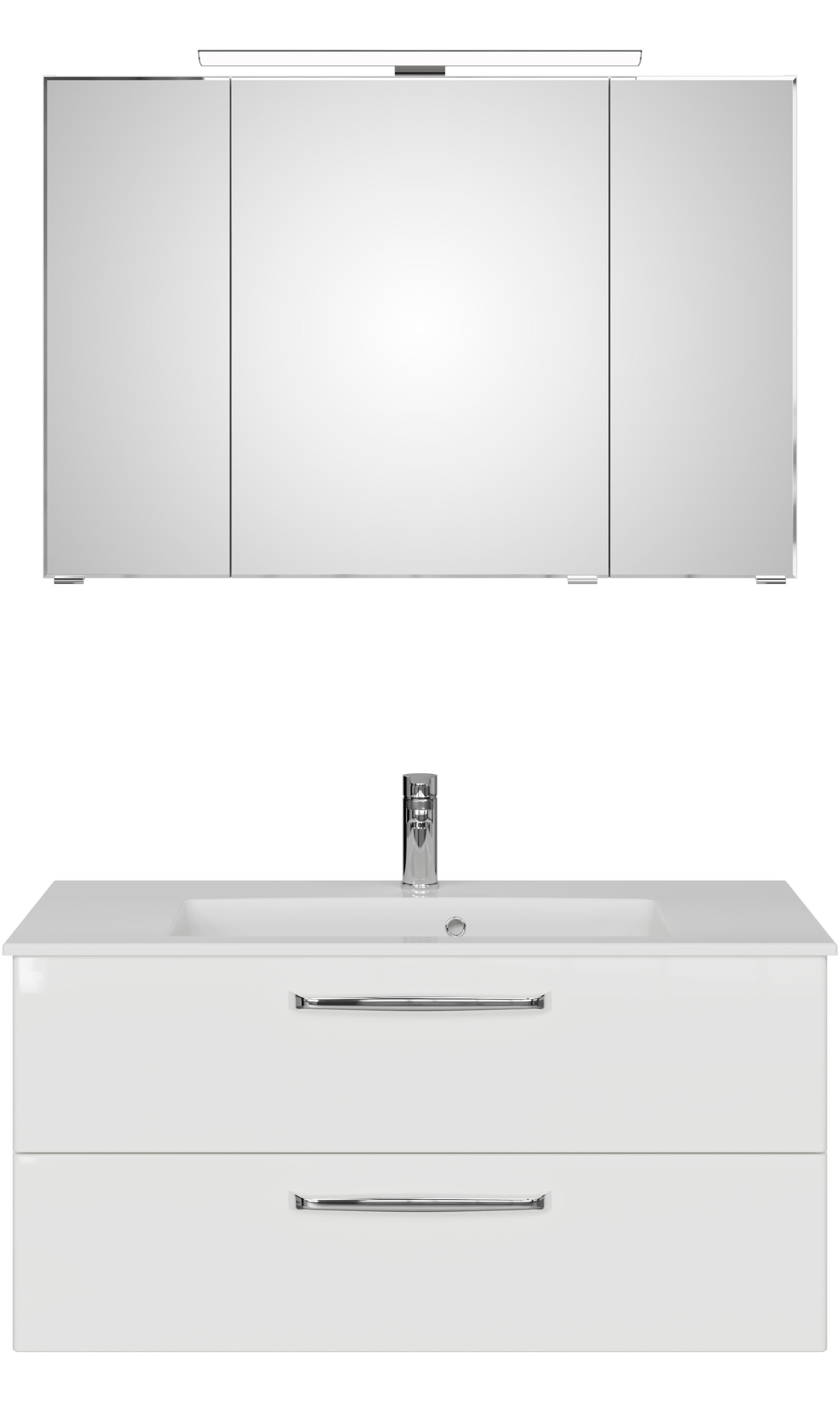 Saphir Badmöbel-Set »Trentino 2-tlg Mineralmarmor-Waschtisch, Spiegelschrank mit LED-Profil«, (3 St.), Badmöbel-Set 110cm breit, inkl. Türdämpfer, 3 Türen, 2 Auszügen
