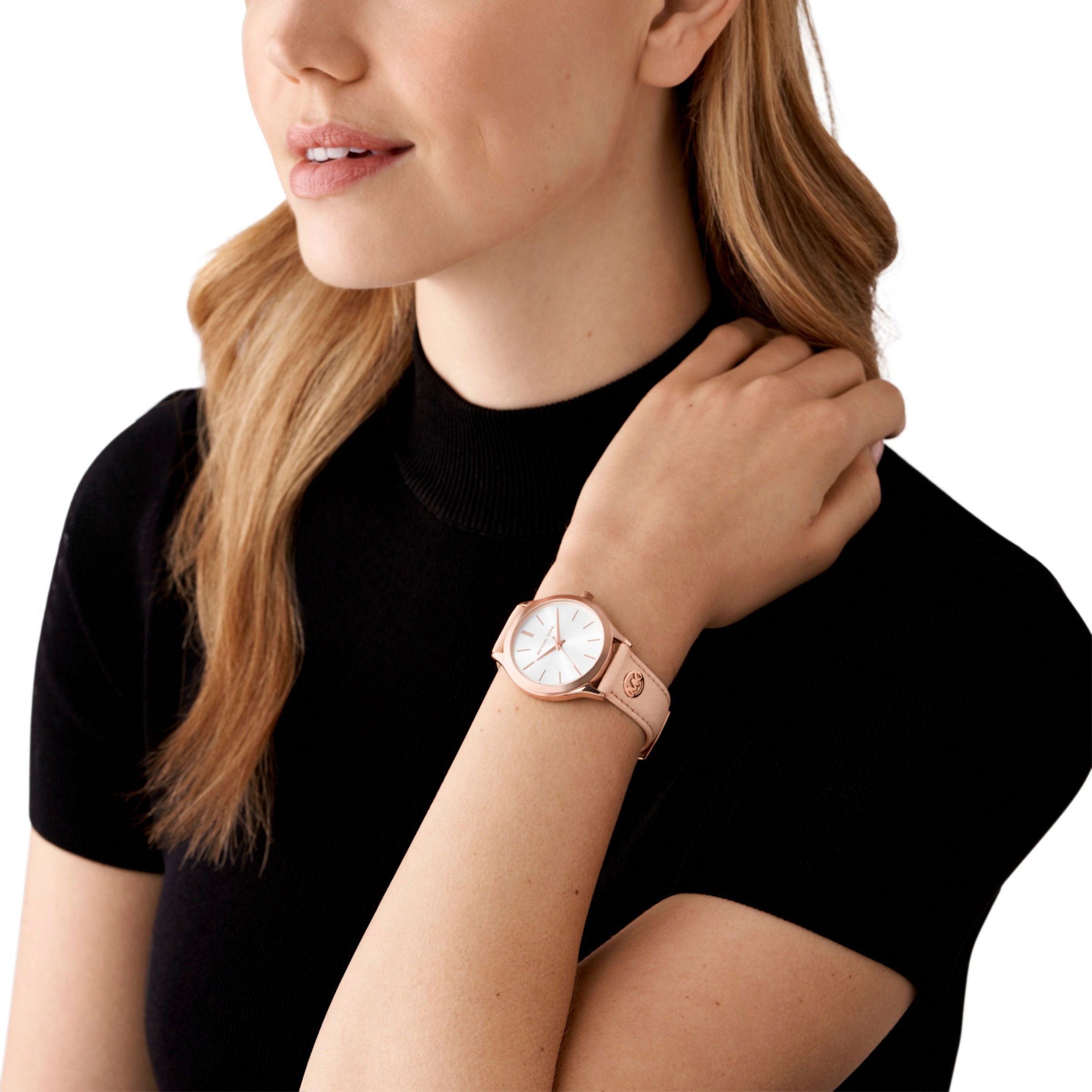 MICHAEL KORS Quarzuhr »SLIM RUNWAY«, Armbanduhr, Damenuhr, Lederarmband, analog