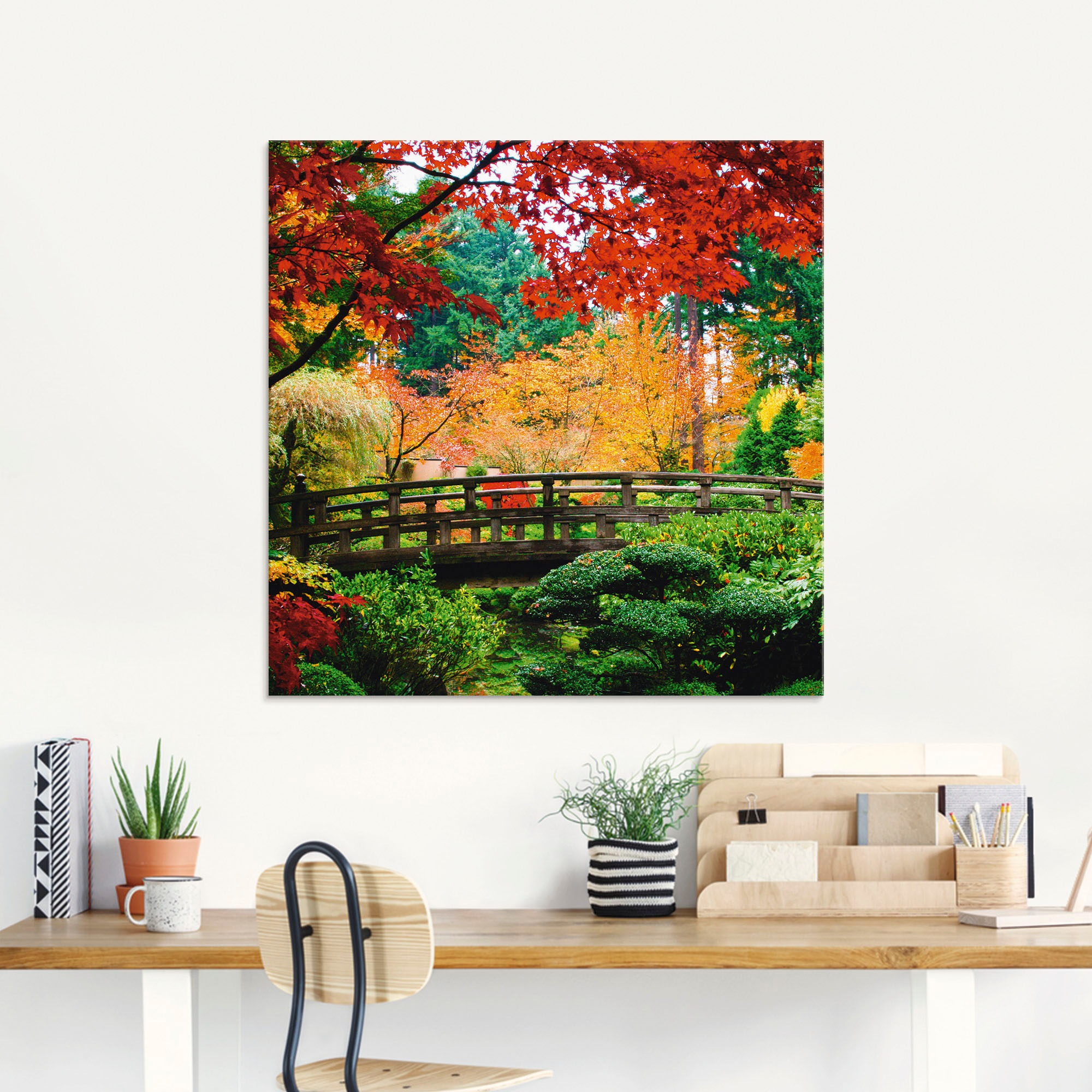 Artland Glasbild »Eine Brücke im japanischen Garten«, Brücken, (1 St.), in verschiedenen Größen