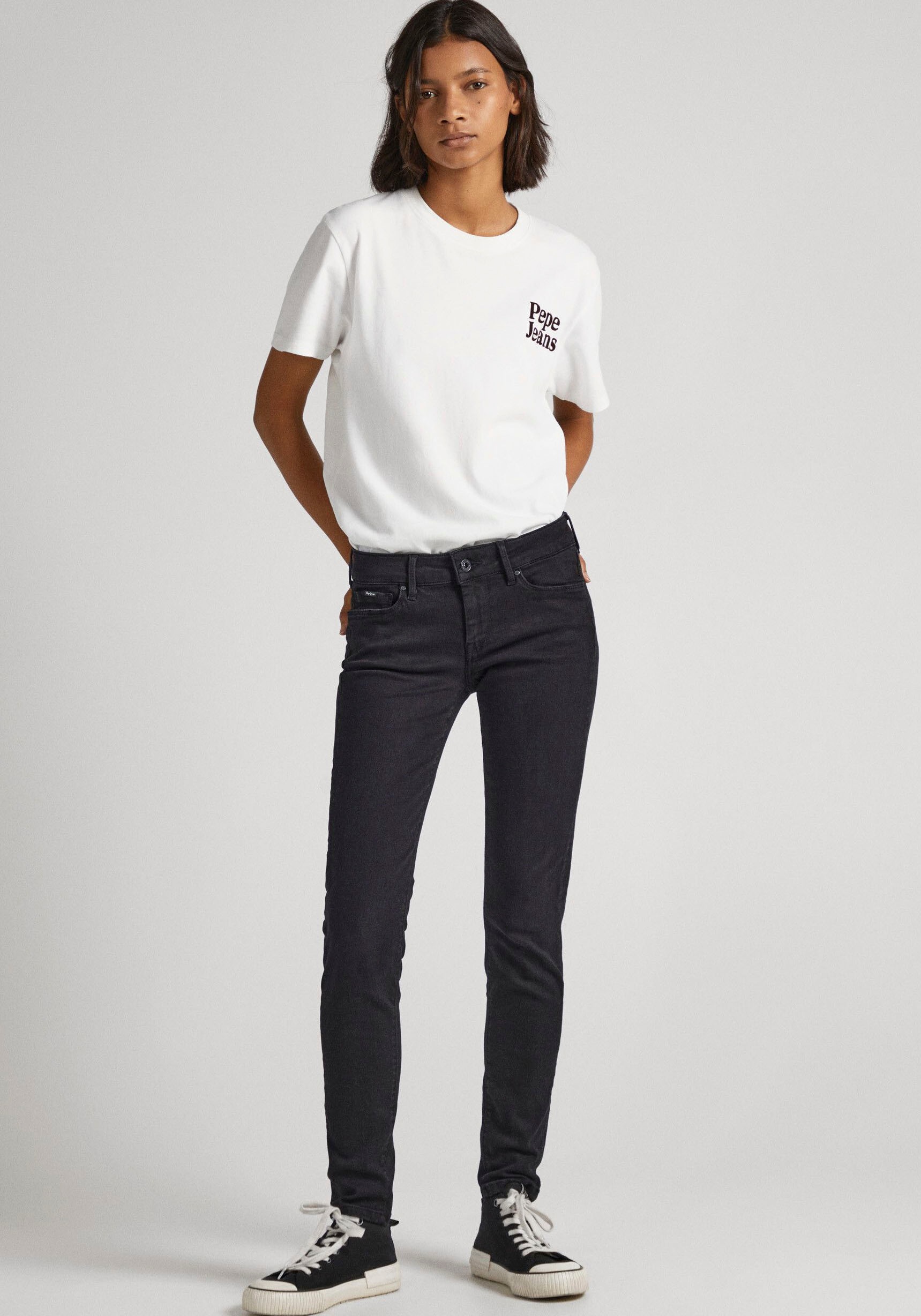 1-Knopf Jeans Pepe im und bestellen »SOHO«, Skinny-fit-Jeans Stretch-Anteil BAUR Bund mit 5-Pocket-Stil |