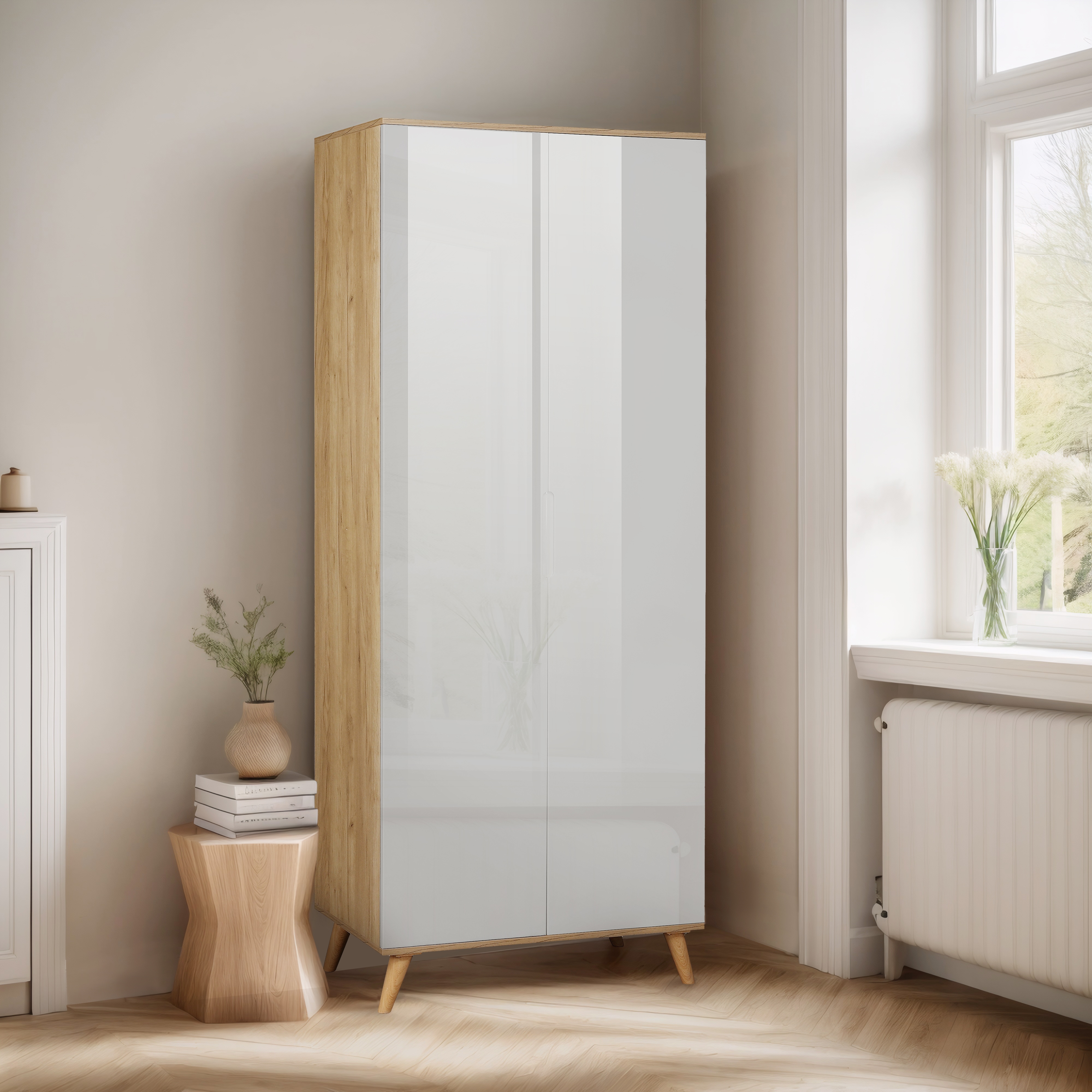 OTTO home Kleiderschrank "Lund Schlafzimmerschrankim skandinavischem Design" Garderobenschrank mit Premium Innenausstattung, Breite 80 cm hochglanz