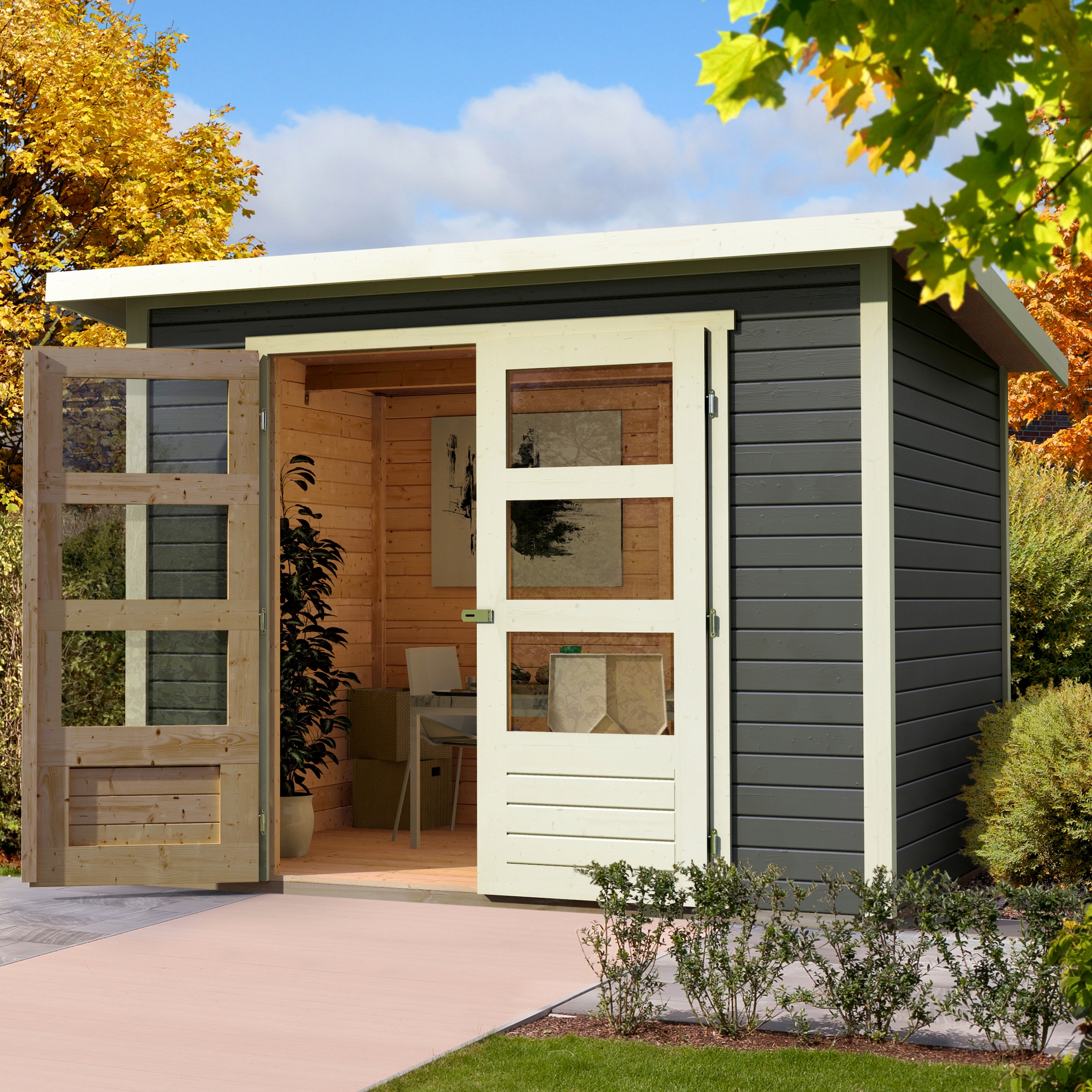 Karibu Gartenhaus "Stockach 4" anthrazit, naturbelassen oder terragrau günstig online kaufen