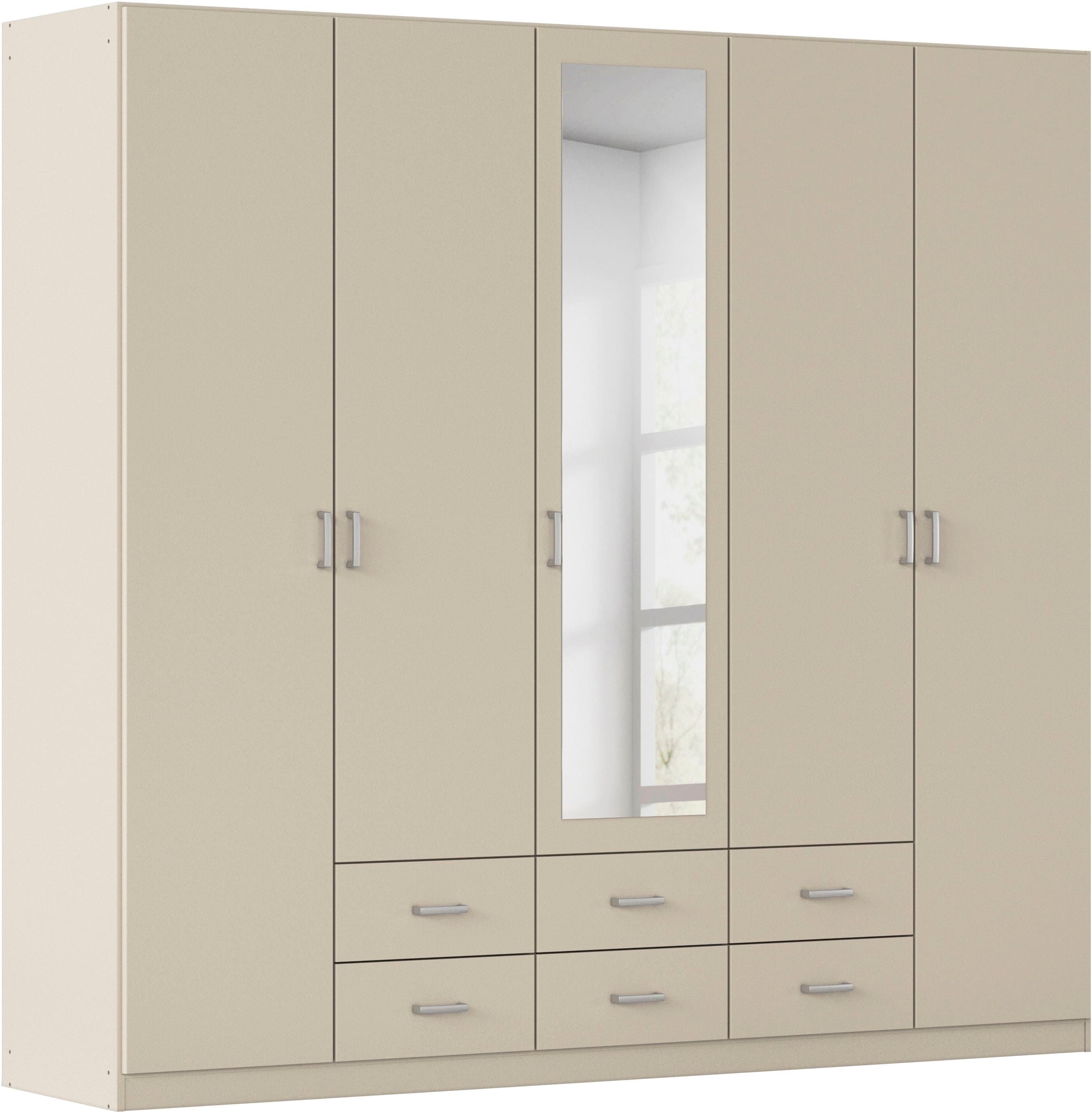 rauch Kleiderschrank "Schrank Garderobe Ankleide GAMMA Breiten 91/136/181/226/271/315/360 cm" in 3 Ausstattungen BASIC/CLASSIC/PREMIUM (inkl. SOFT-CLOSE-Funktion), verschiedene Griff-Varianten, mit Spiegel TOPSELLER MADE IN GERMANY