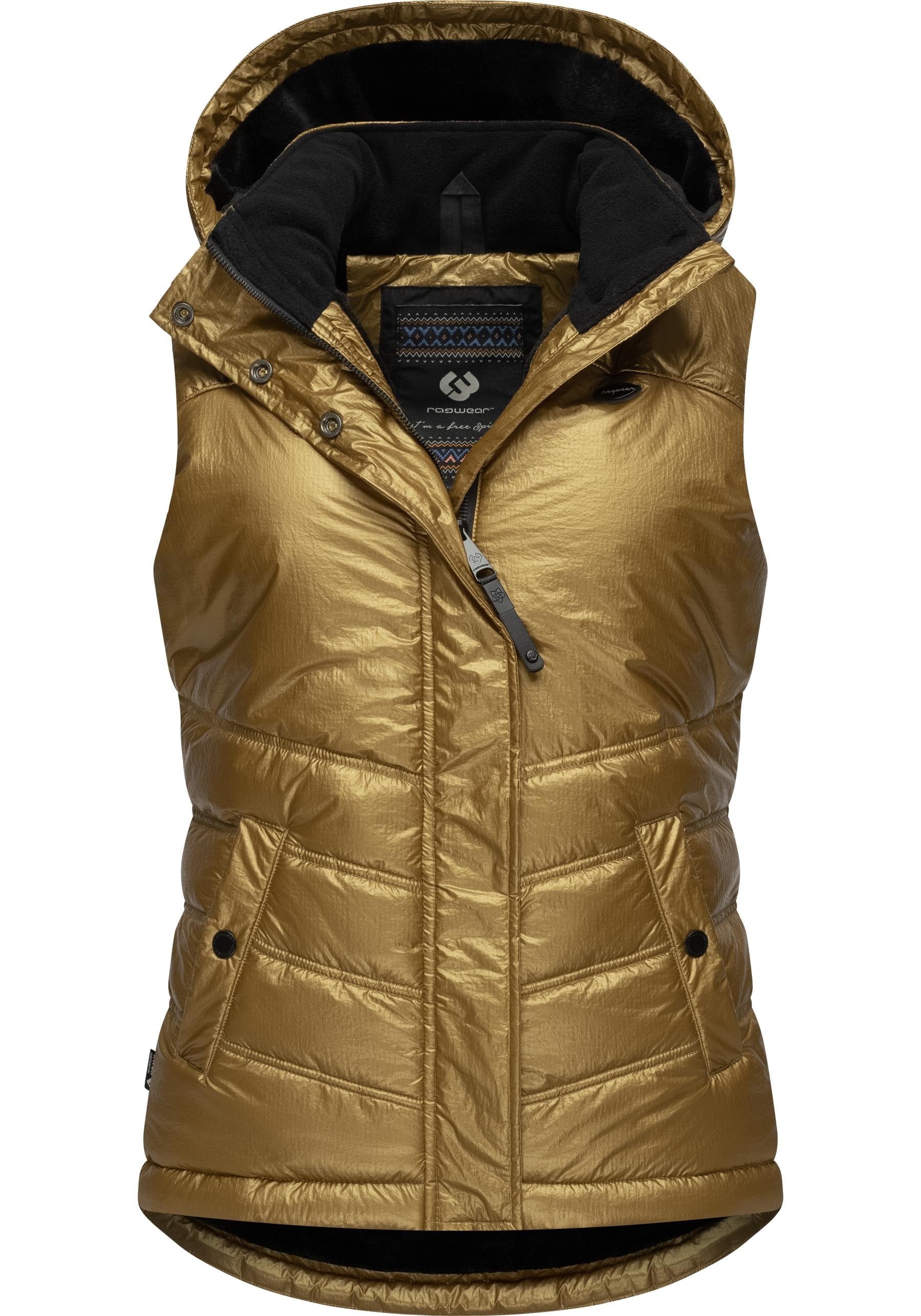 Ragwear Steppweste "Hesty Bling", Shiny Outdoor-Weste mit abnehmbarer Kapuze