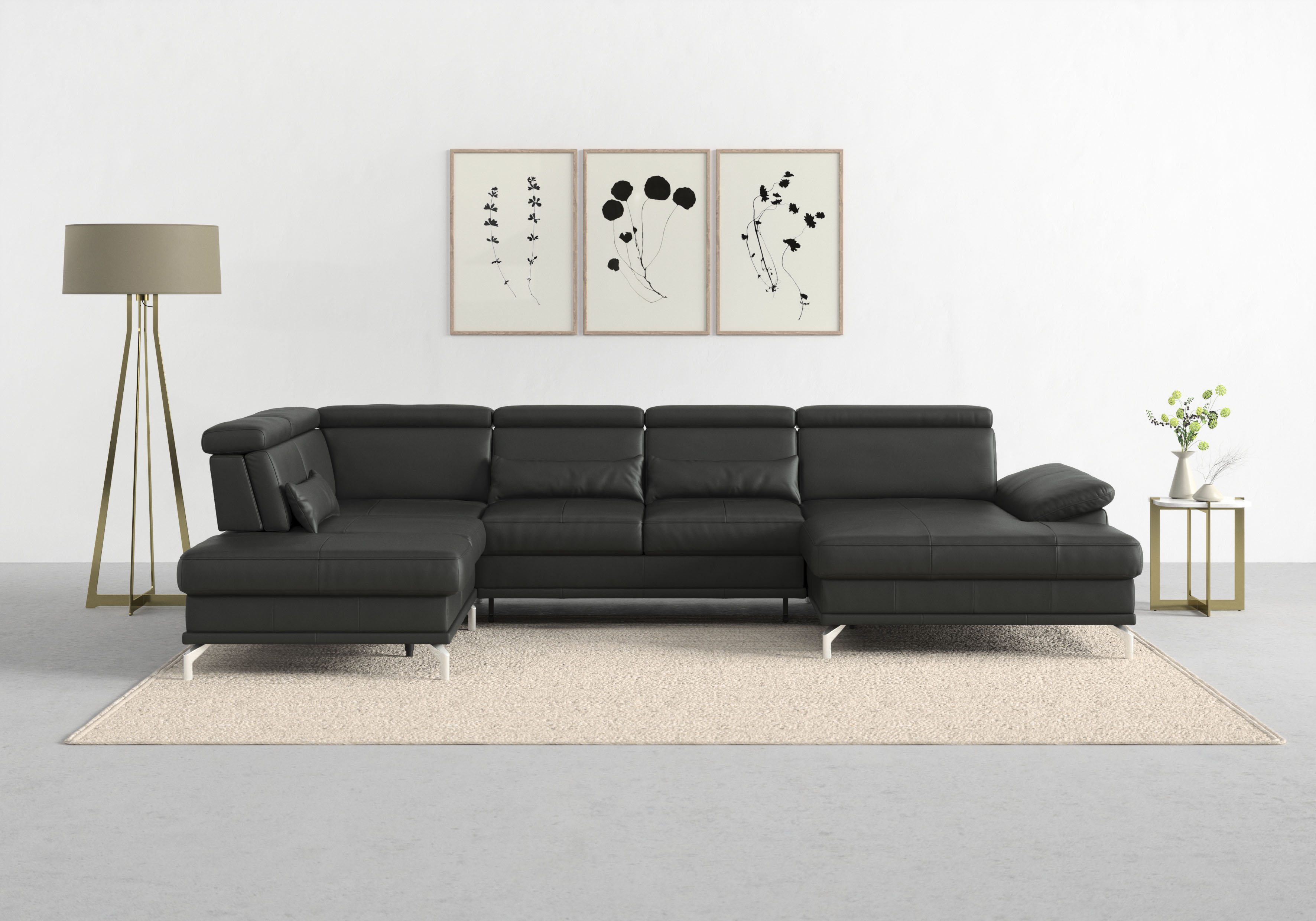 sit&more Wohnlandschaft "Cabrio U-Form, B: 359 cm, mit Sitztiefen-, Arm- & Kopfteilverstellung" 3 Nierenkissen, Federkern, optional Schlaffunktion und Stauraum