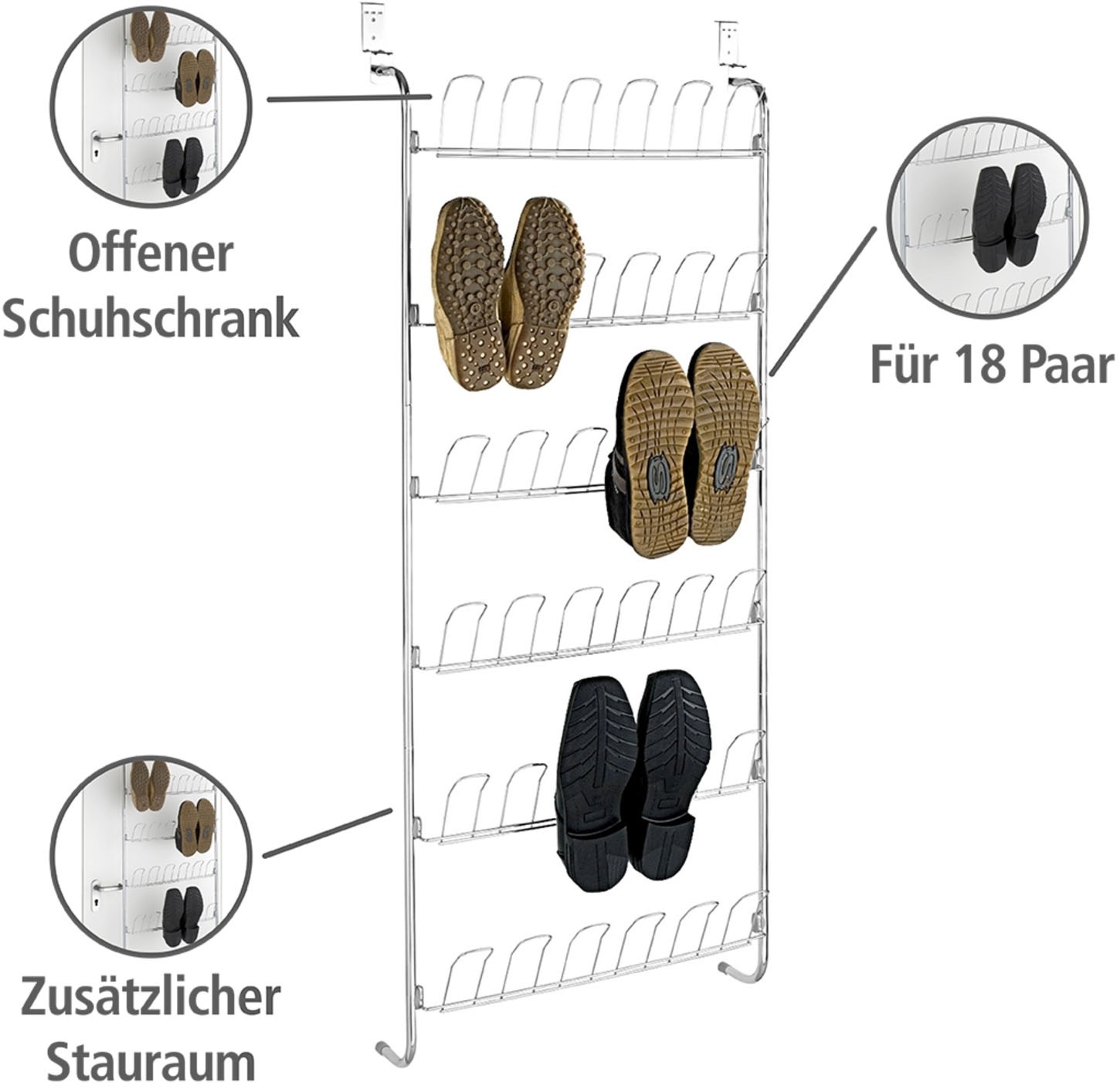 Thumbnail - WENKO Türregal für 18 Paar Schuhe, platzsparend, zum Einhängen an Türen ohne Bohren