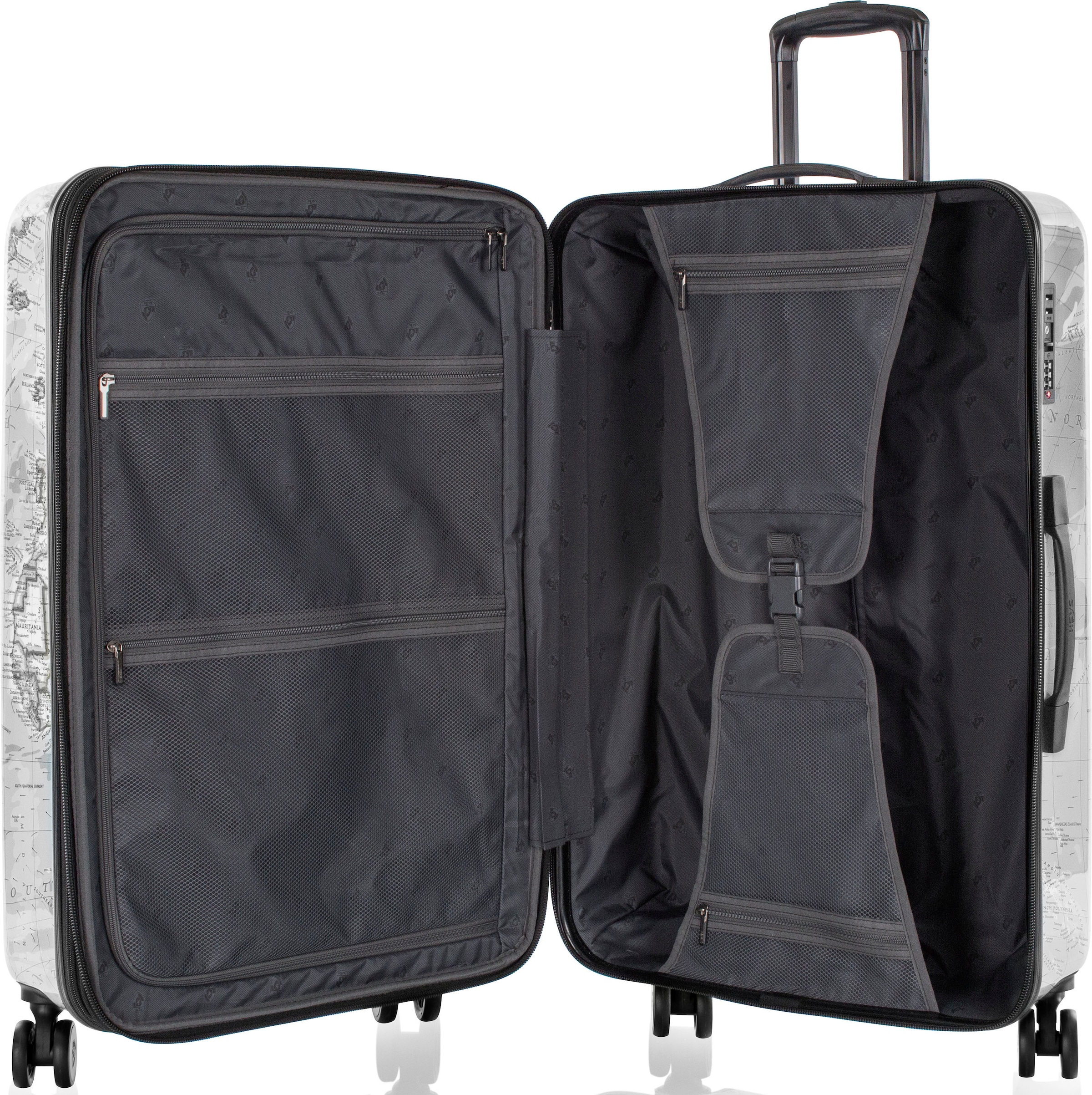 Heys Hartschalen-Trolley »Journey 3G schwarz/weiß, 76 cm«, 4 Rollen, Hartschalen-Koffer Koffer groß TSA Schloss Volumenerweiterung