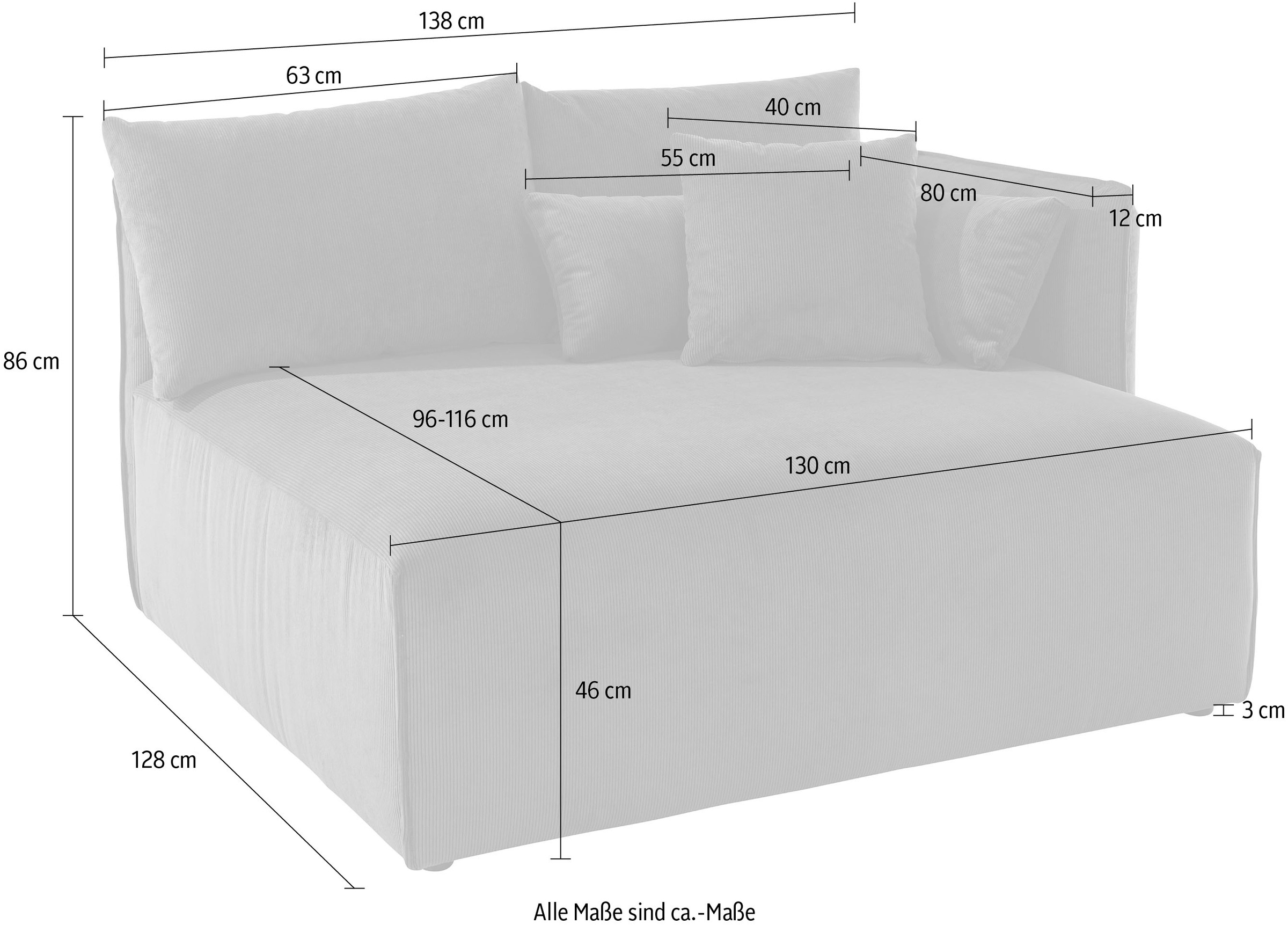 elbgestoeber Ottomane »Elbdock«, kurzes Lounge-Modul - zum Zusammenstellen, Breite 138 cm, Tiefe 128 cm