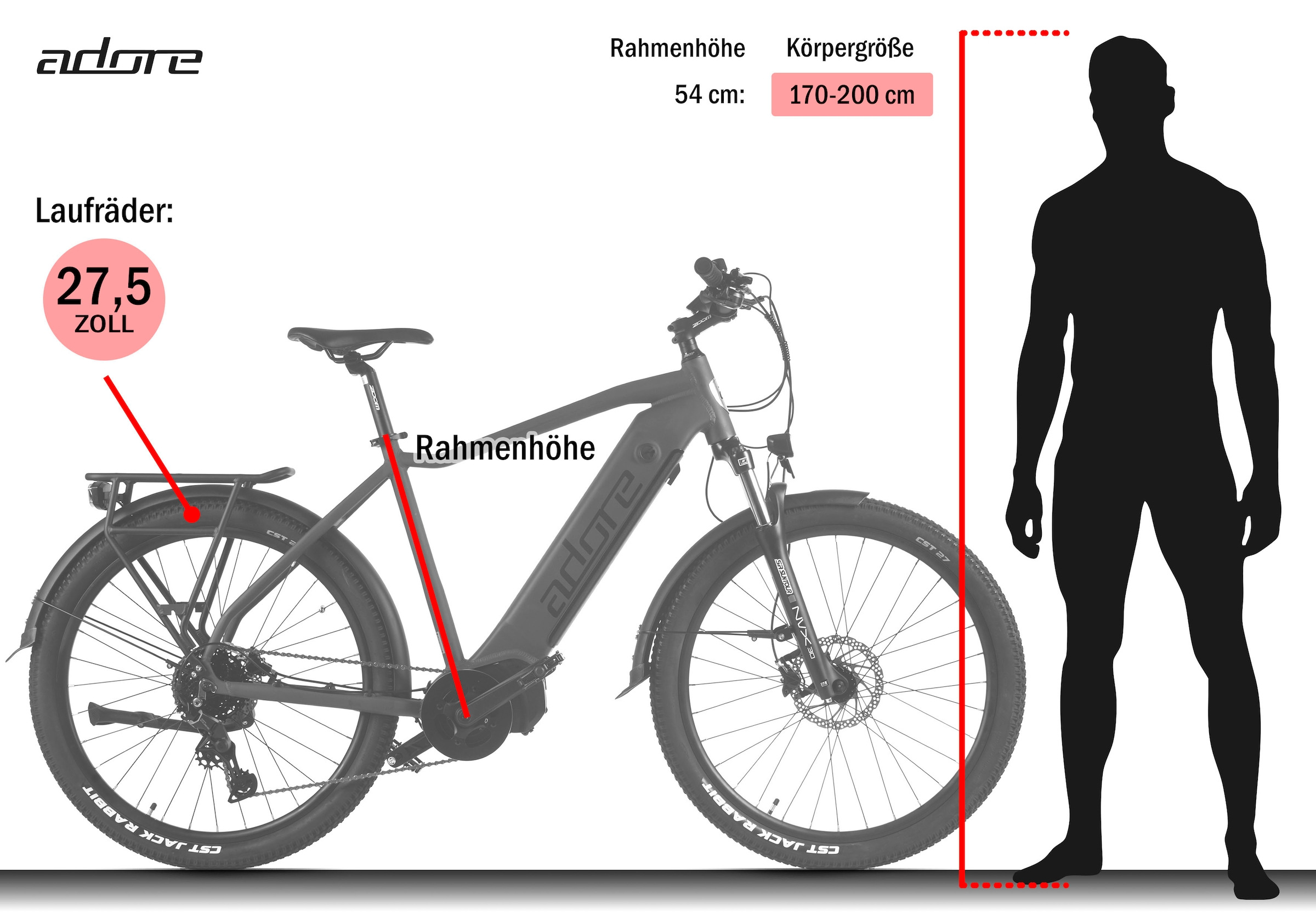 Adore »27,5" Alu Trekkingfahrrad STX-600 Mittelmotor 85NM / 15Ah« 9 Gang Shimano Cues Schaltwerk Kettenschaltung Mittelmotor 250 W Pedelec, Elektrofahrrad für Herren
