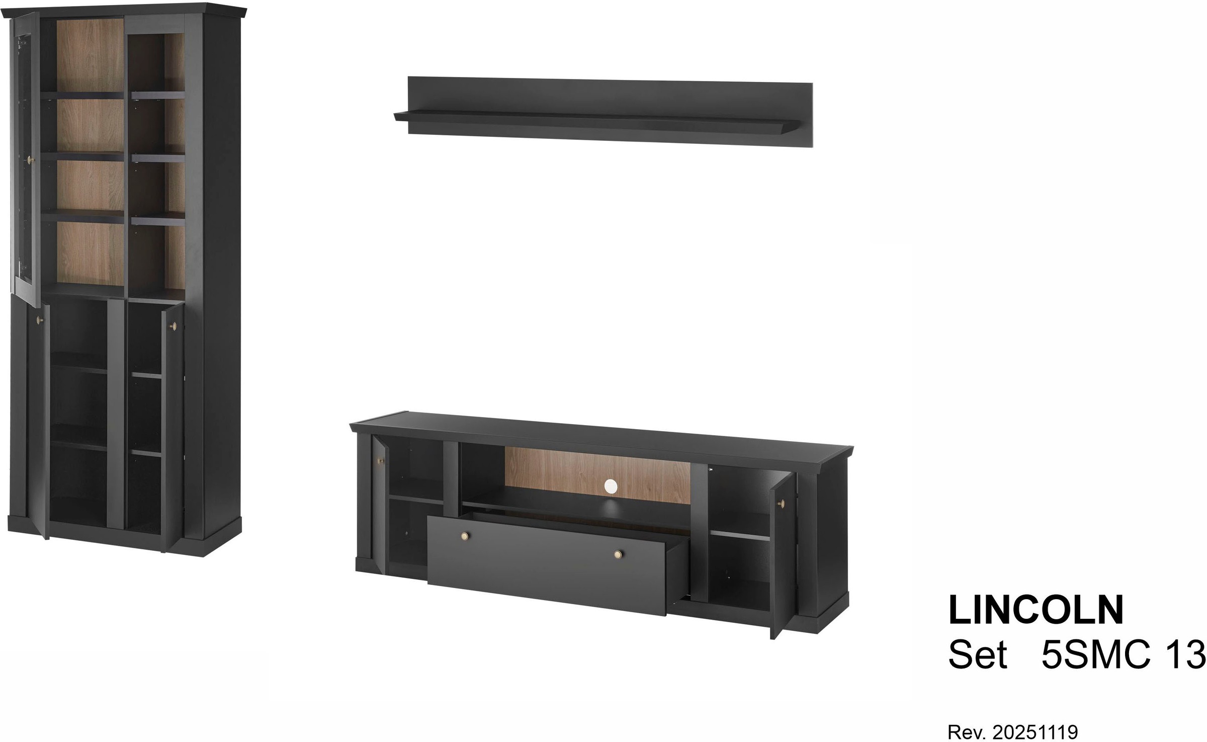 Home affaire Wohnwand »Lincoln, moderne Anbauwand, Komplettset im Landhausstil« Komplett-Set, 3 Stk. tlg.