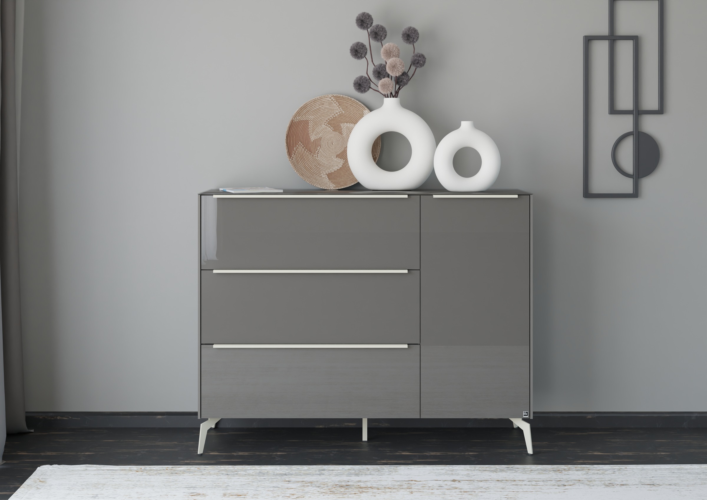 Sideboard, B:137cm H:109cm T:42cmanthrazit matt lack, glas anthrazit glanz, SET ONE BY MUSTERRING, Glas, Holzwerkstoff, Wohnzimmer, Sideboards,
