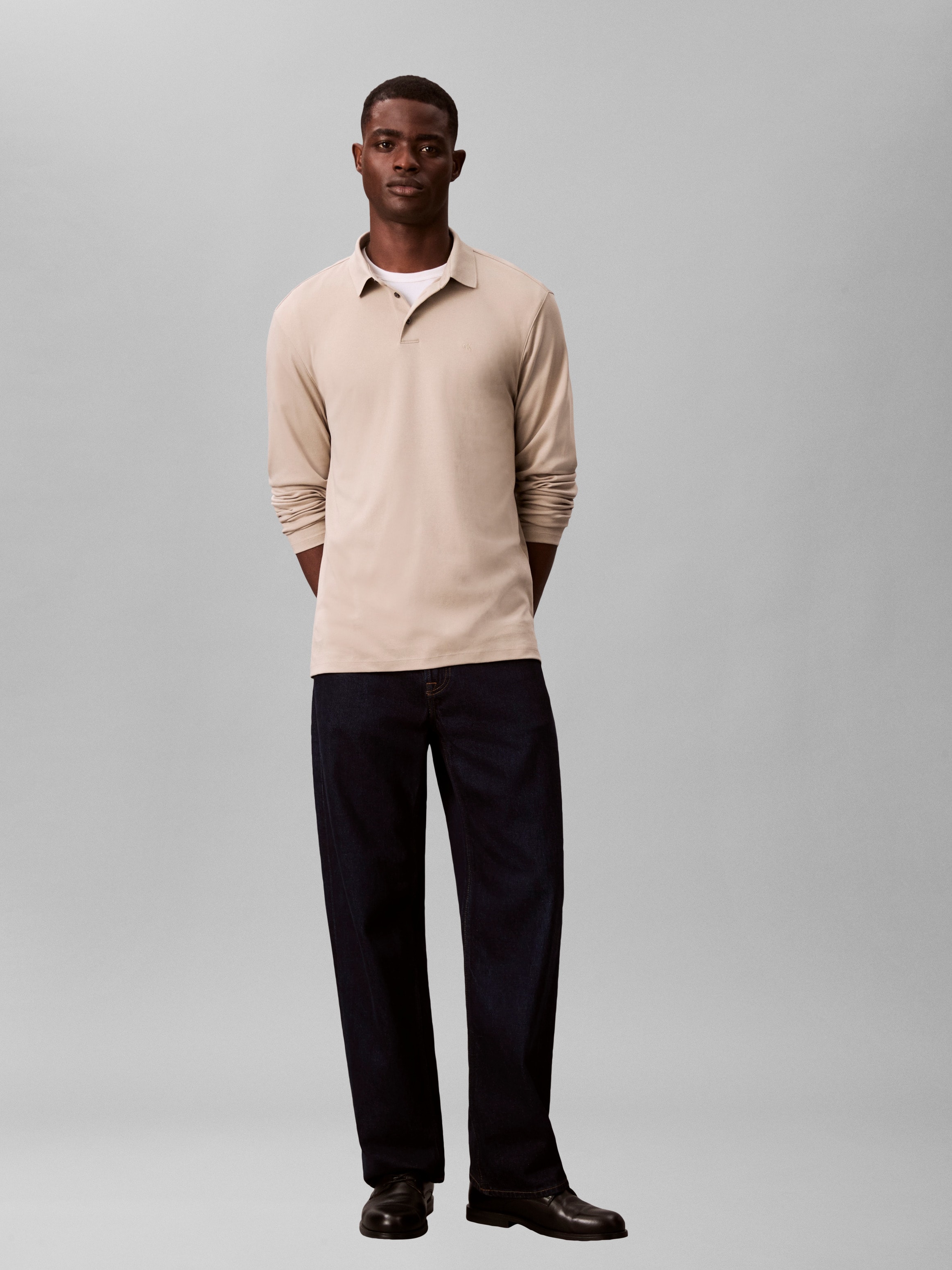 Calvin Klein Jeans Langarm-Poloshirt »LS SUPIMA COTTON SOLID POLO« regular fit mit Rundhalsausschnitt