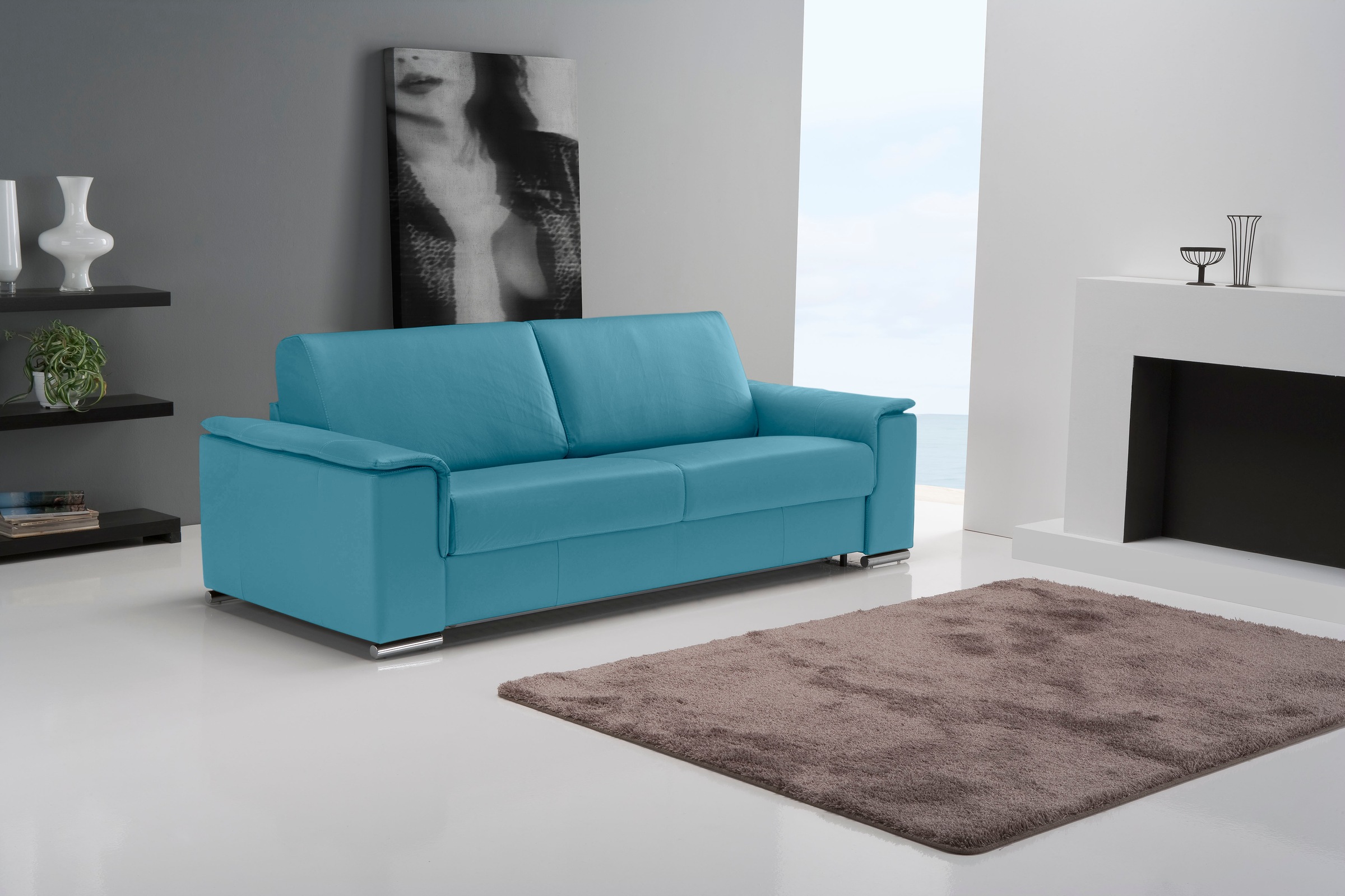 Egoitaliano 2,5-Sitzer "Cecilia, modern & elegant, erstklassiger Sitzkomfort, Breite 234cm" mit verchromten Metallfüßen